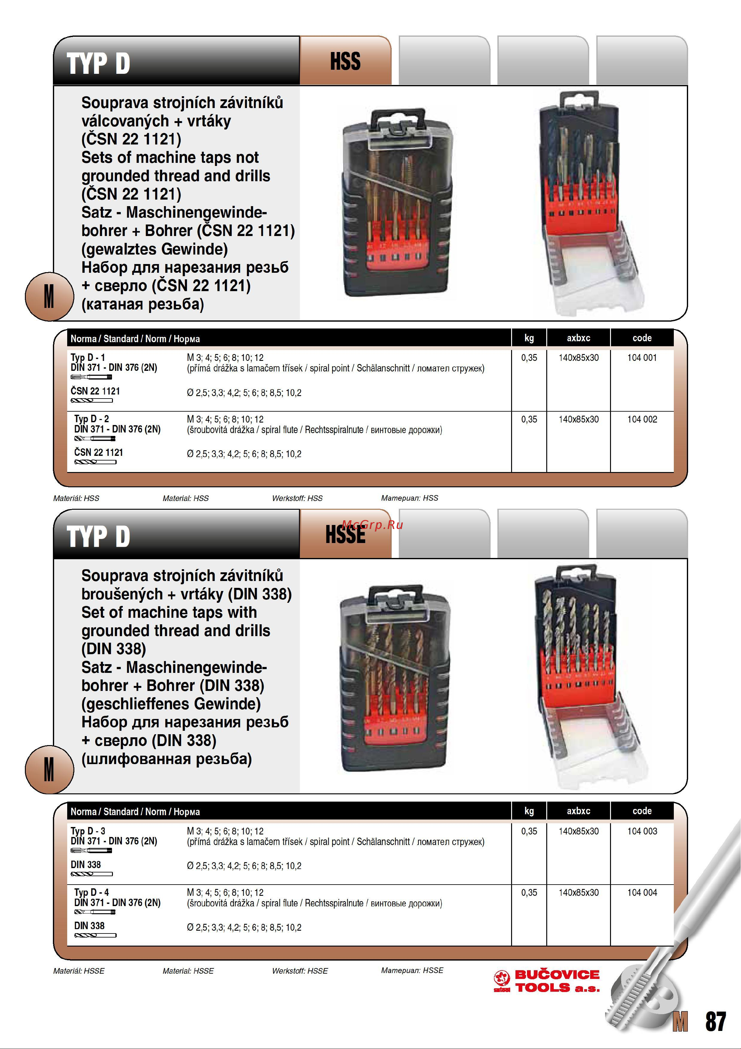 Bucovice Tools М3-М12 мм HSSE 104004 Страница каталога онлайн