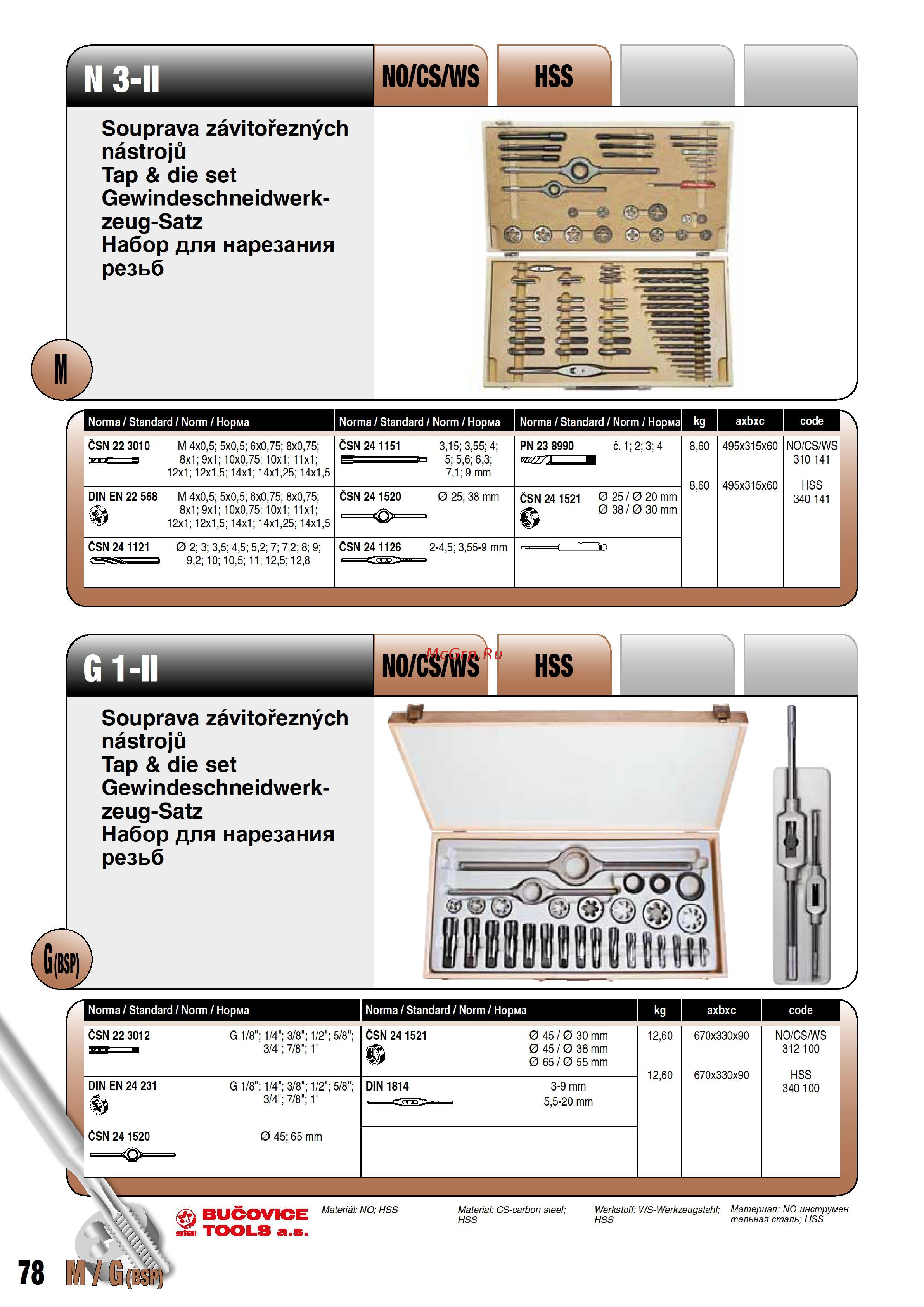 Bucovice Tools M3-II MF4-MF14 115CrV3, 64 предмета 310141 Страница каталога онлайн