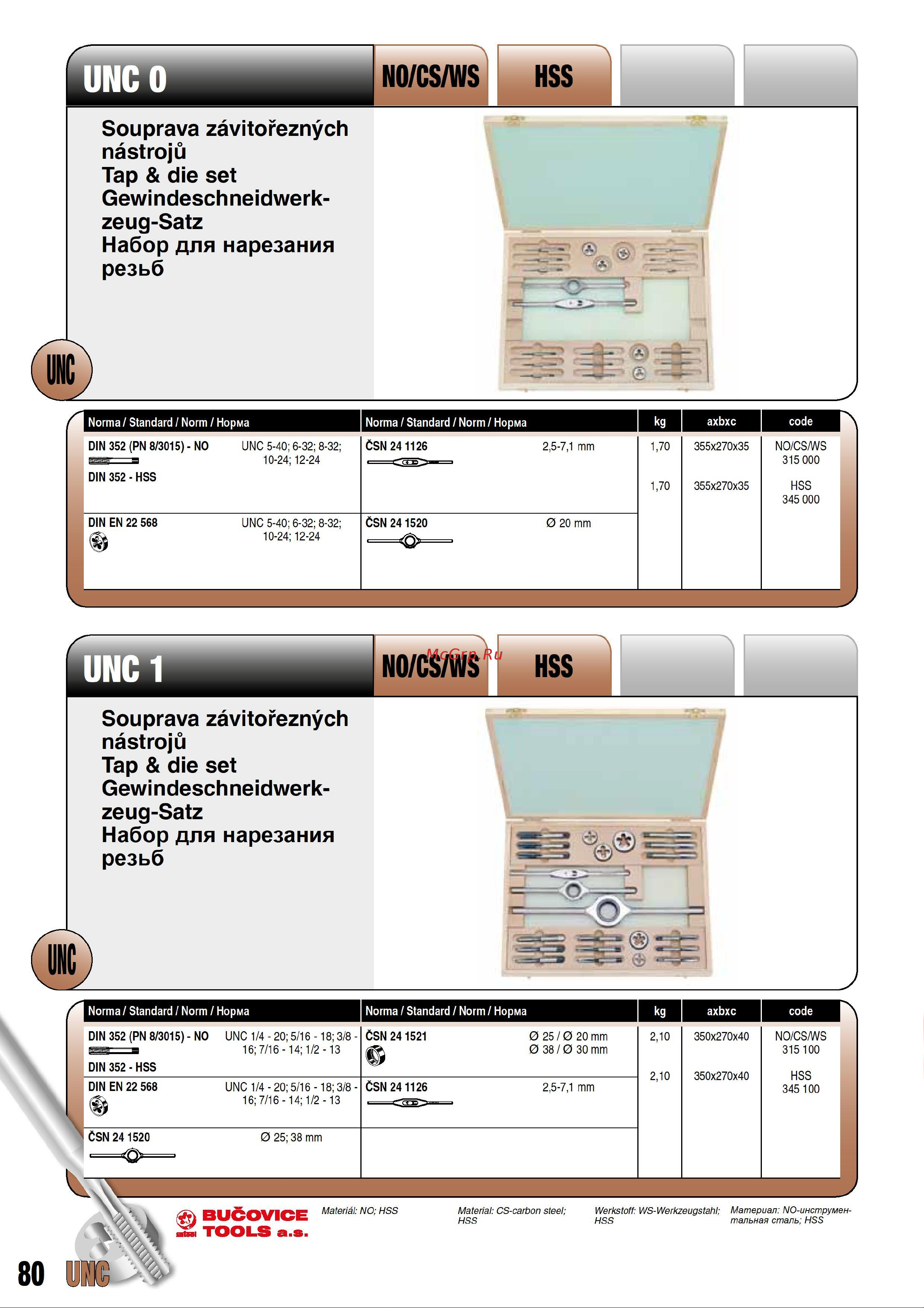 Bucovice Tools UNC 1/4-1/2, 115CrV3, 25пр 315100 Страница каталога онлайн