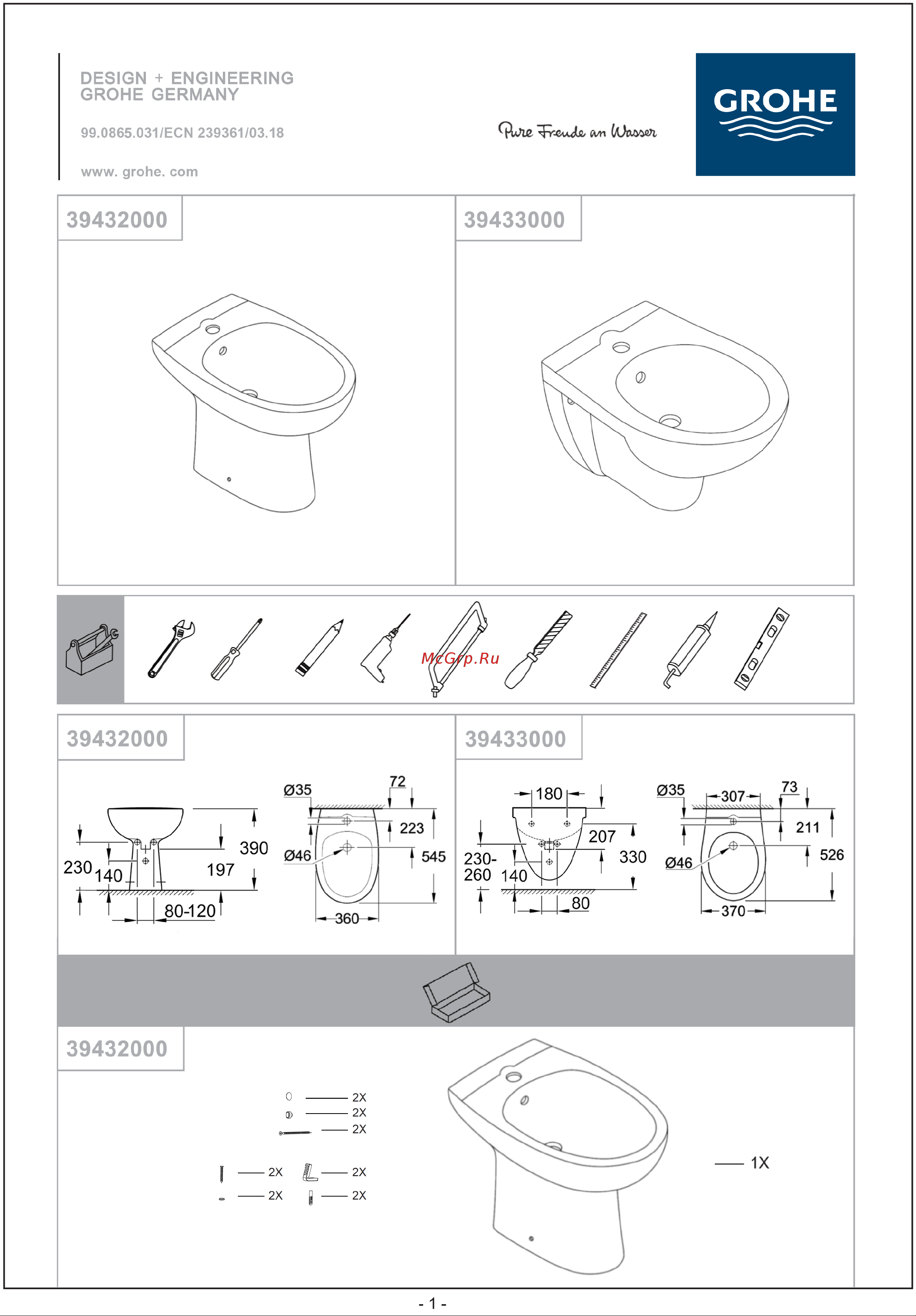 Grohe Bau Ceramic 39432000 Инструкция к Grohe Bau Ceramic 39432000 онлайн