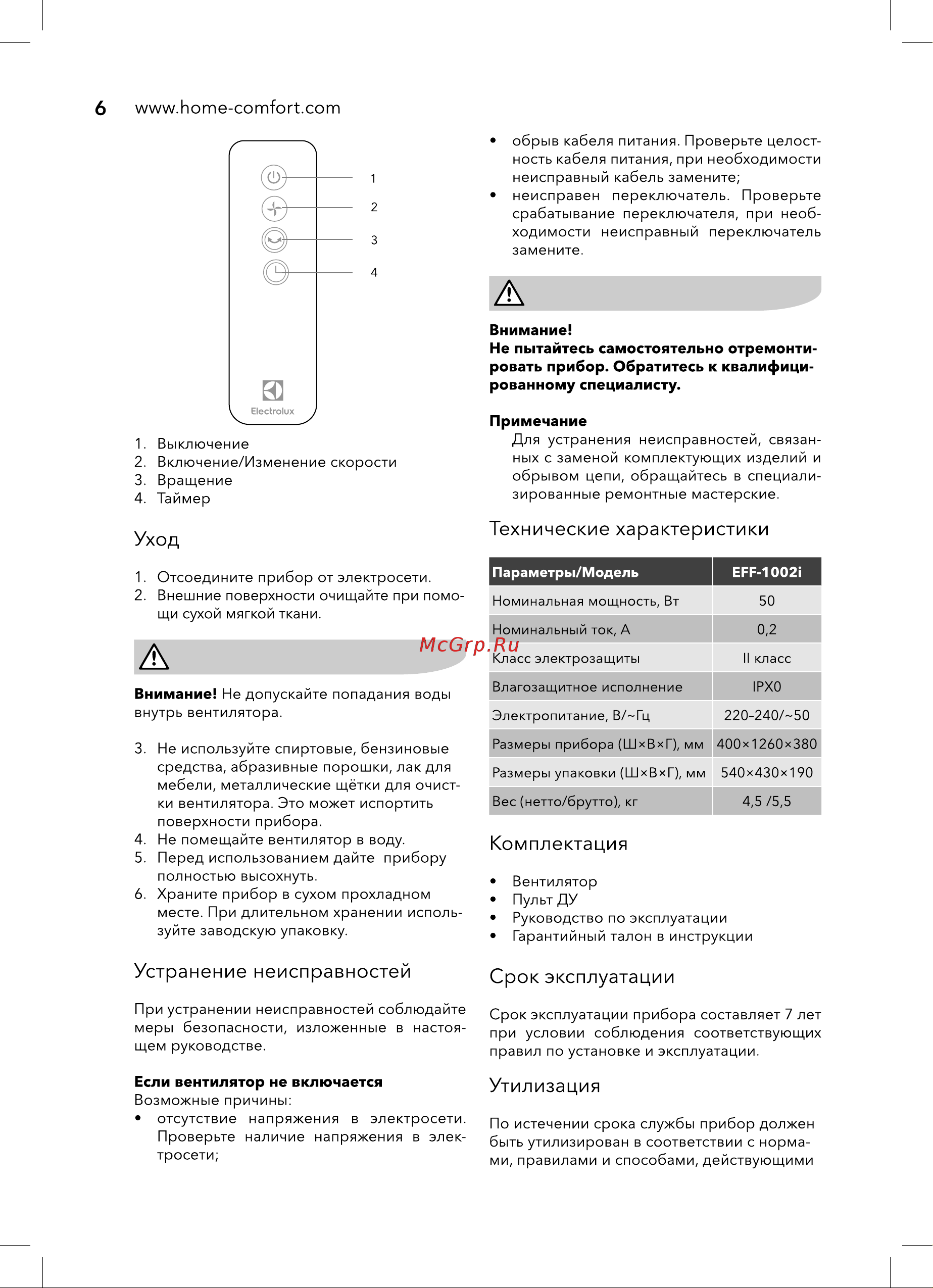 Electrolux EFF-1002i НС-1245800 Инструкция к Electrolux EFF-1002i НС-1245800 онлайн [6/20] 825750