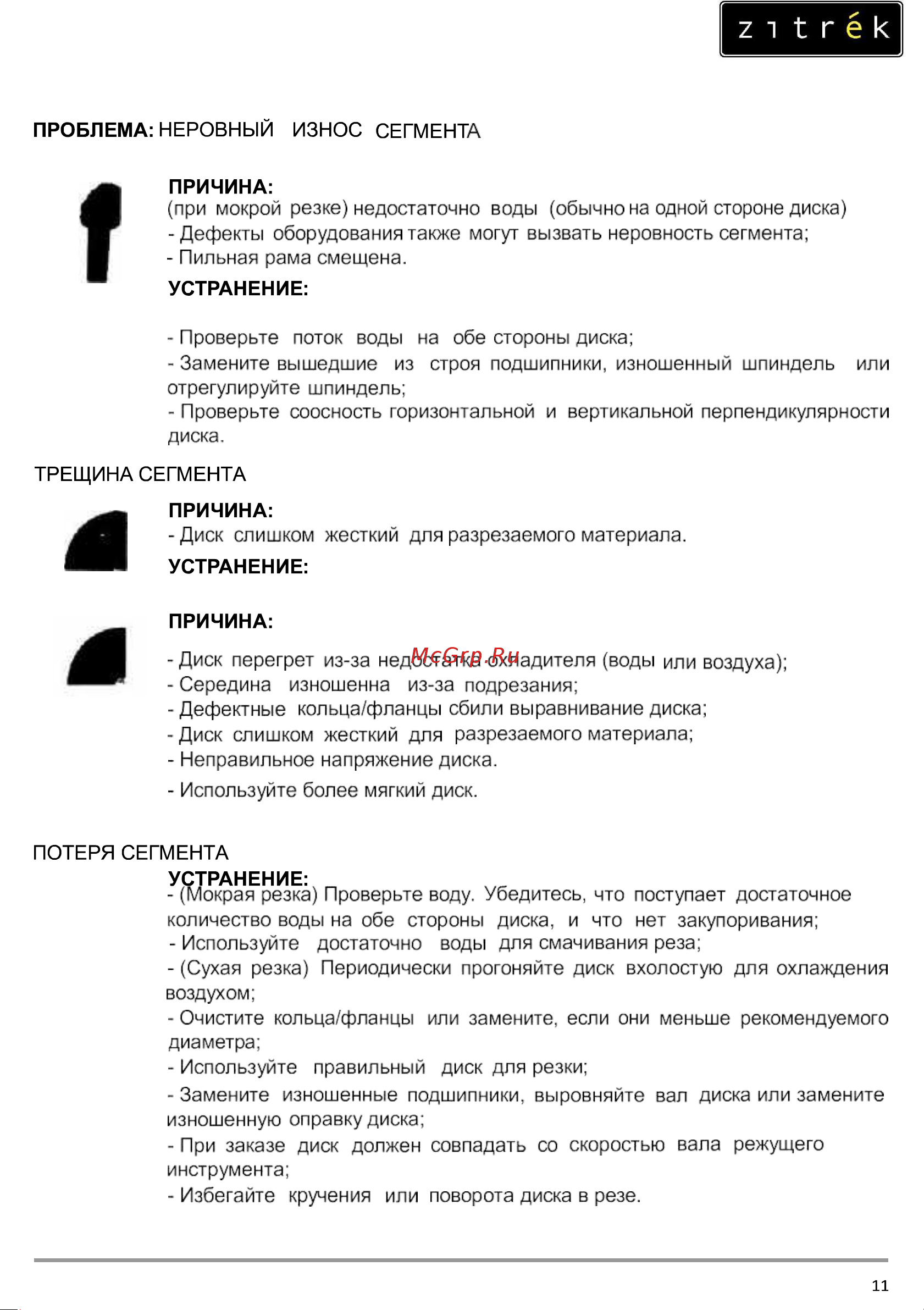 Zitrek CNQ12-2 Loncin 200F; D 350х25,4 мм; гл. 90 мм; 72 кг.; с баком 091-0036 Инструкция по эксплуатации онлайн [11/17] 825834