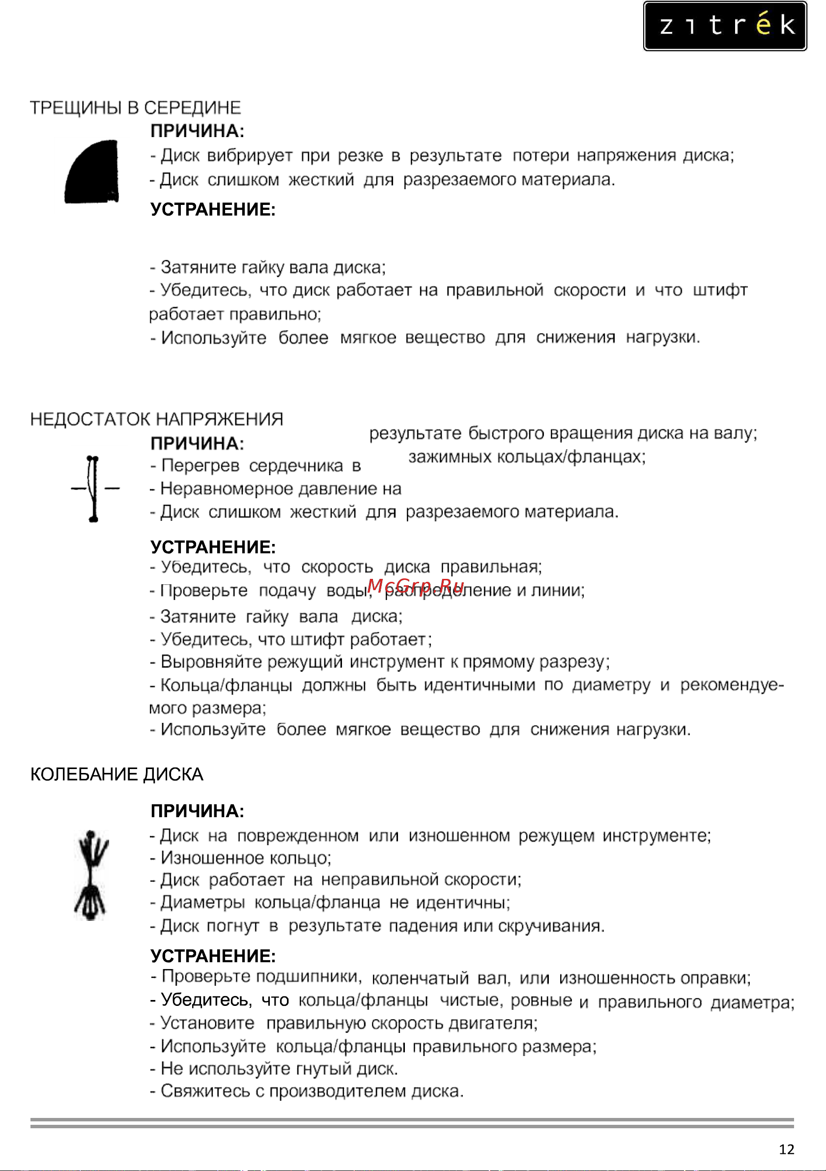 Zitrek CNQ12-2 Loncin 200F; D 350х25,4 мм; гл. 90 мм; 72 кг.; с баком 091-0036 Инструкция по эксплуатации онлайн [12/17] 825834