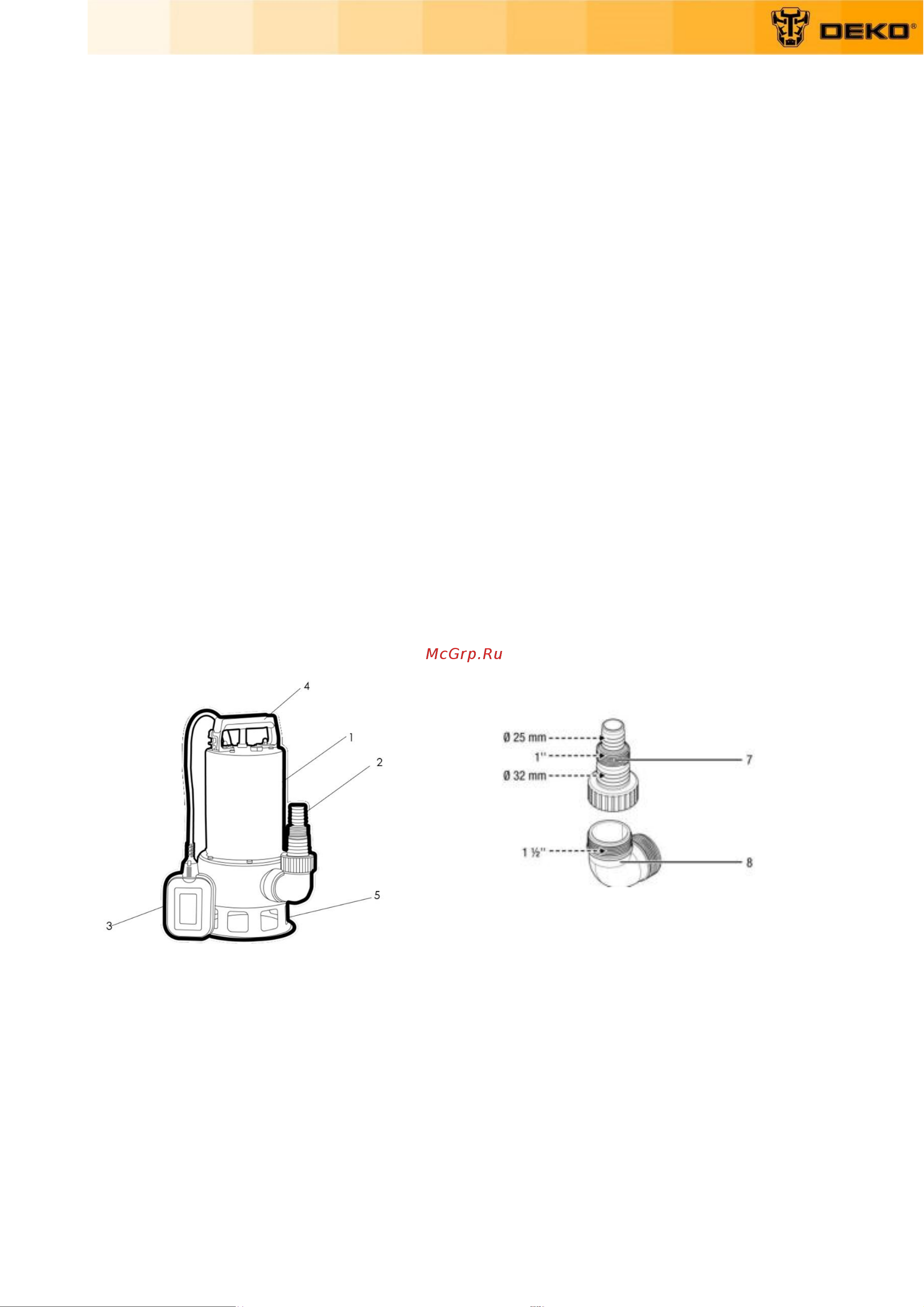 Deko DWP-1000P (грязевая, поплавок, 220В, 1000Вт, нержавеющая сталь) 076-0543 Инструкция по эксплуатации онлайн [4/15] 826027