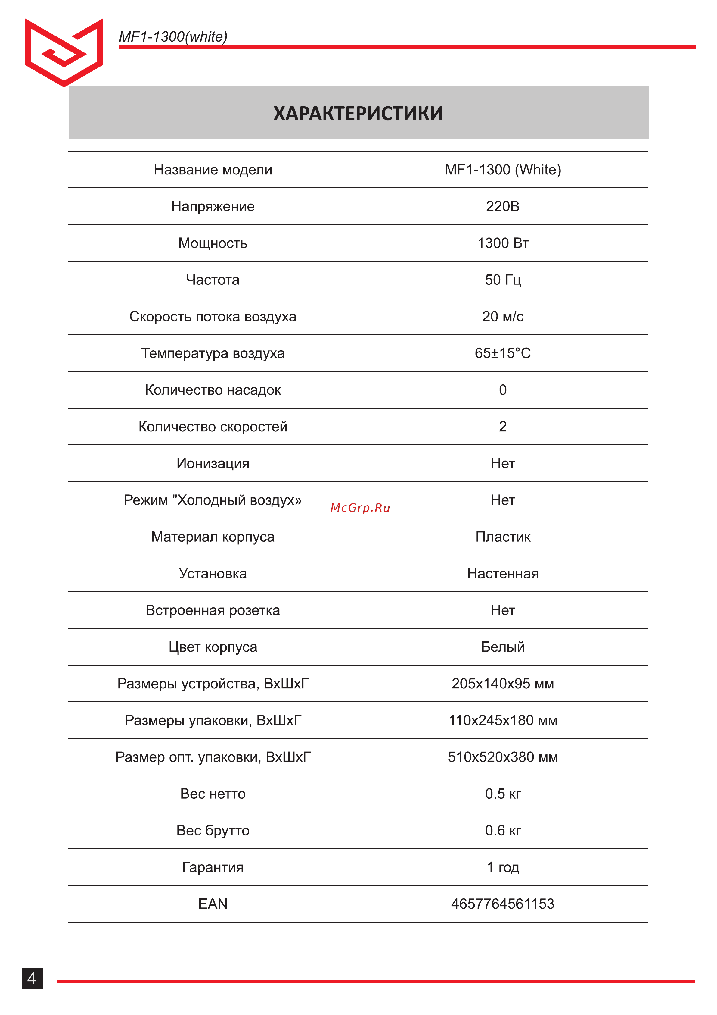 Meyvel mf1-1300 (white) 940001 Инструкция онлайн [4/8] 826513
