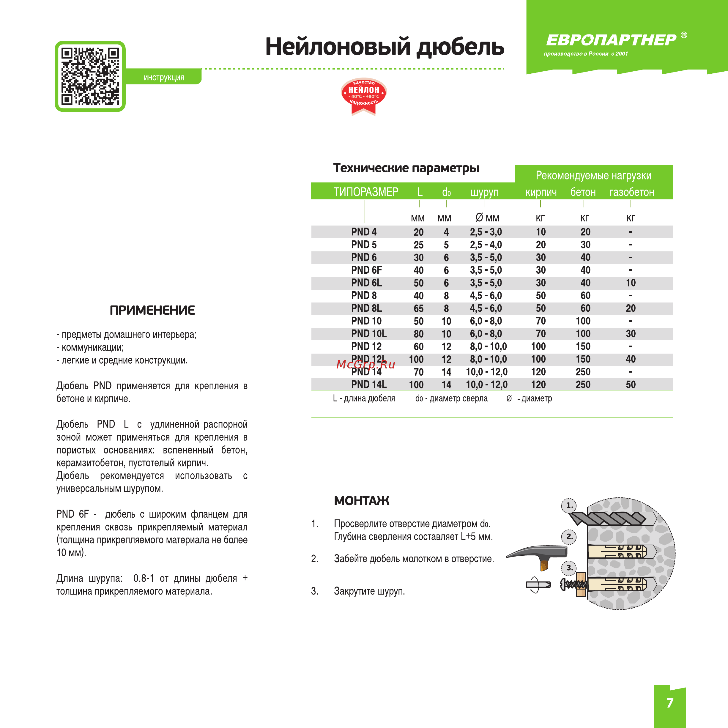 ЕВРОПАРТНЕР PND-14L 14х100 mm, 40 шт 86882 Инструкция к товару онлайн [2/2] 827105