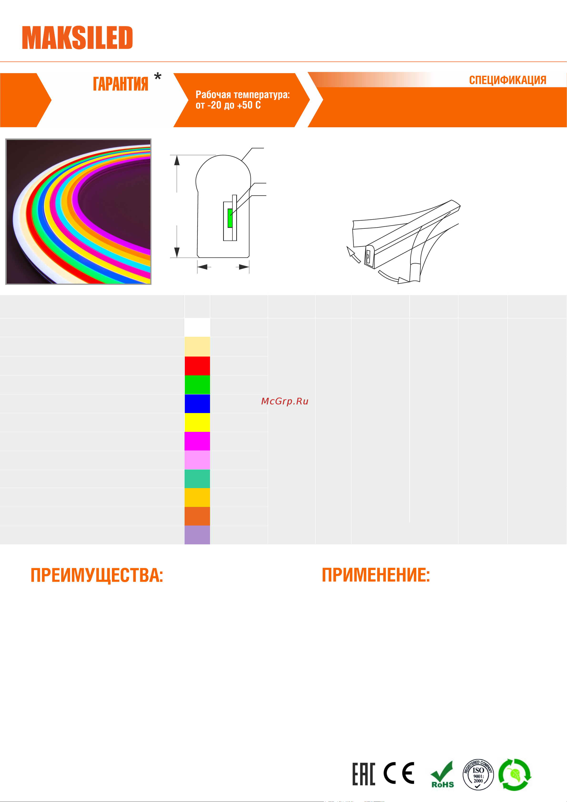 MAKSILED 5м, 8x16мм, 12В, 10.5Вт/м, 110 LED/m, IP33 (СИЛИКОН), холодный белый, ML-NF-PR-8mm-L50-CW Спецификация онлайн