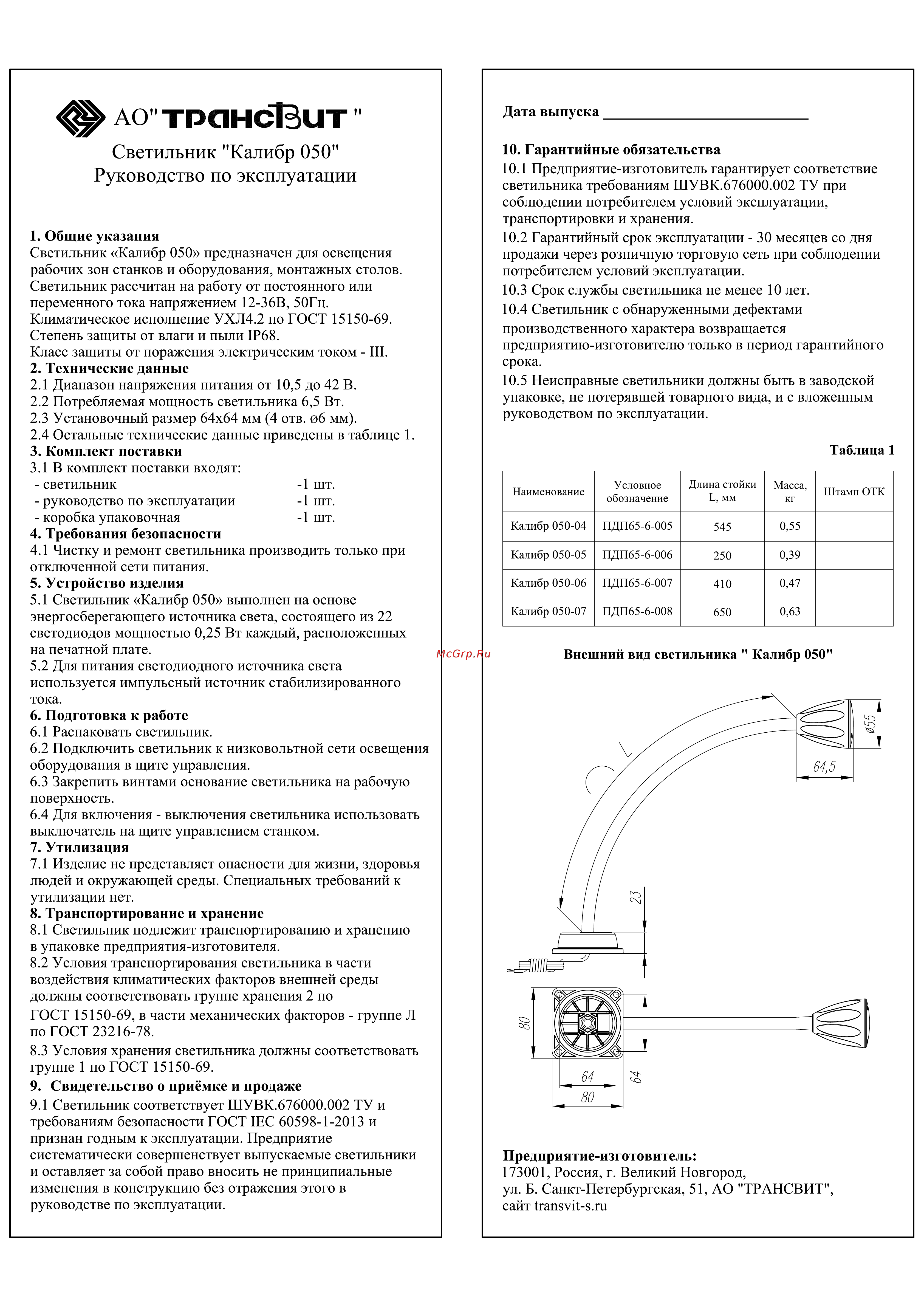 Трансвит ЦБ-00040100 Руководство по эксплуатации онлайн