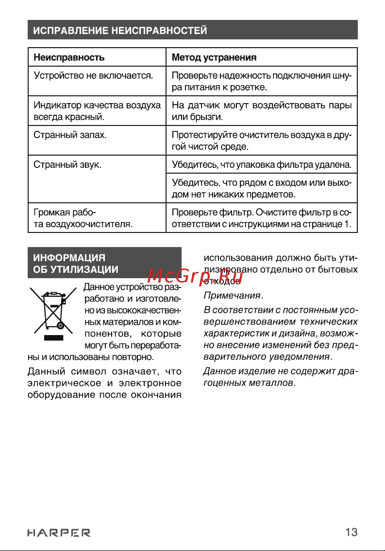 Harper KC-21 H00003466 Инструкция к товару онлайн [13/21] 828006
