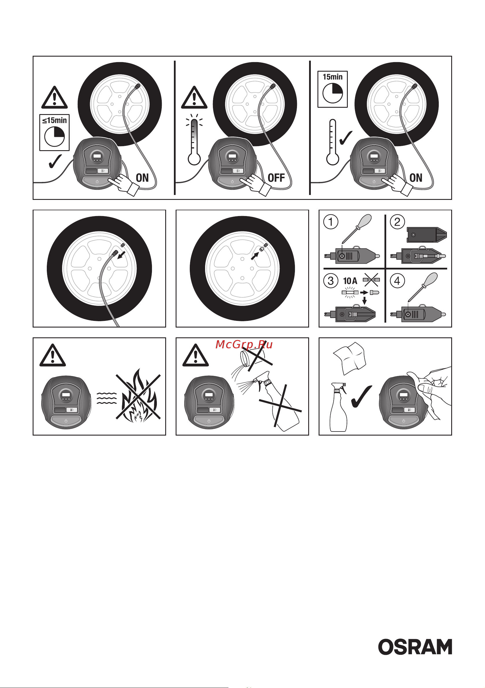 Osram 100 PSI, 35 л/мин, 10 А, 12 В OTI450 Инструкция к товару онлайн [3/4] 828616