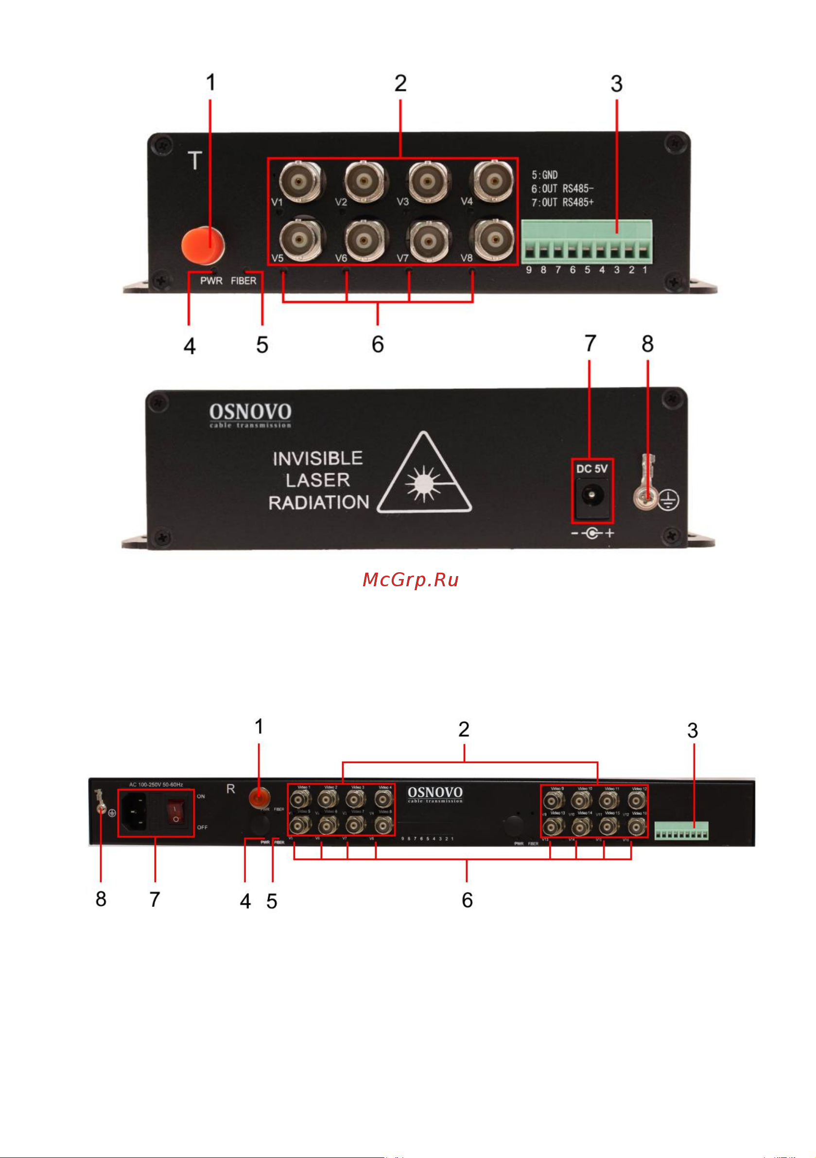 Osnovo RA-H42-15F 4 каналов видео HDCVI/HDTVI/AHD/CVBS и 1 двунаправленного канала управления (RS485/полудуплекс) по одномодовому оптоволокну до 20км sct1425 Паспорт онлайн [8/14] 828752
