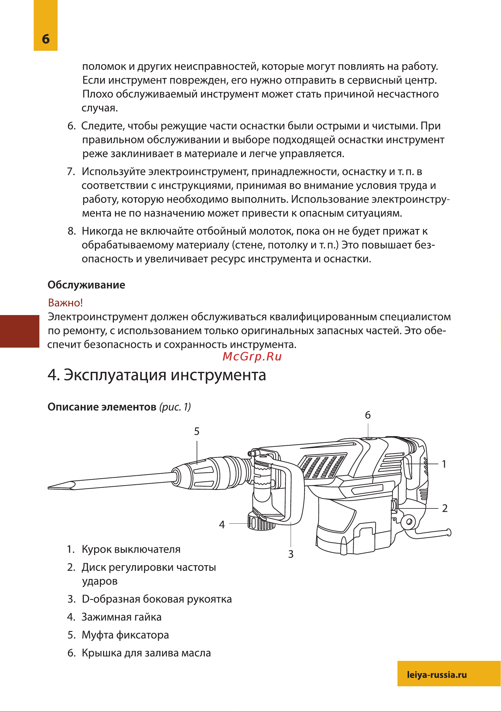LEIYA LY-G4201 0836 Руководство. Отбойный молоток Leiya LY-G4201 онлайн [6/12] 828987