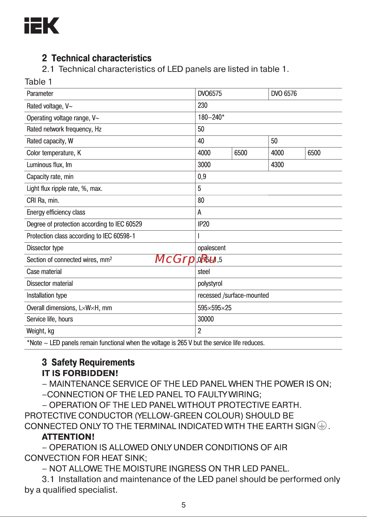 Iek , LED ДВО 6576, 595х595х25мм, 50вт, 4000К опал LDVO0-6576-50-4000-K01 Инструкция к товару онлайн [5/15] 829450