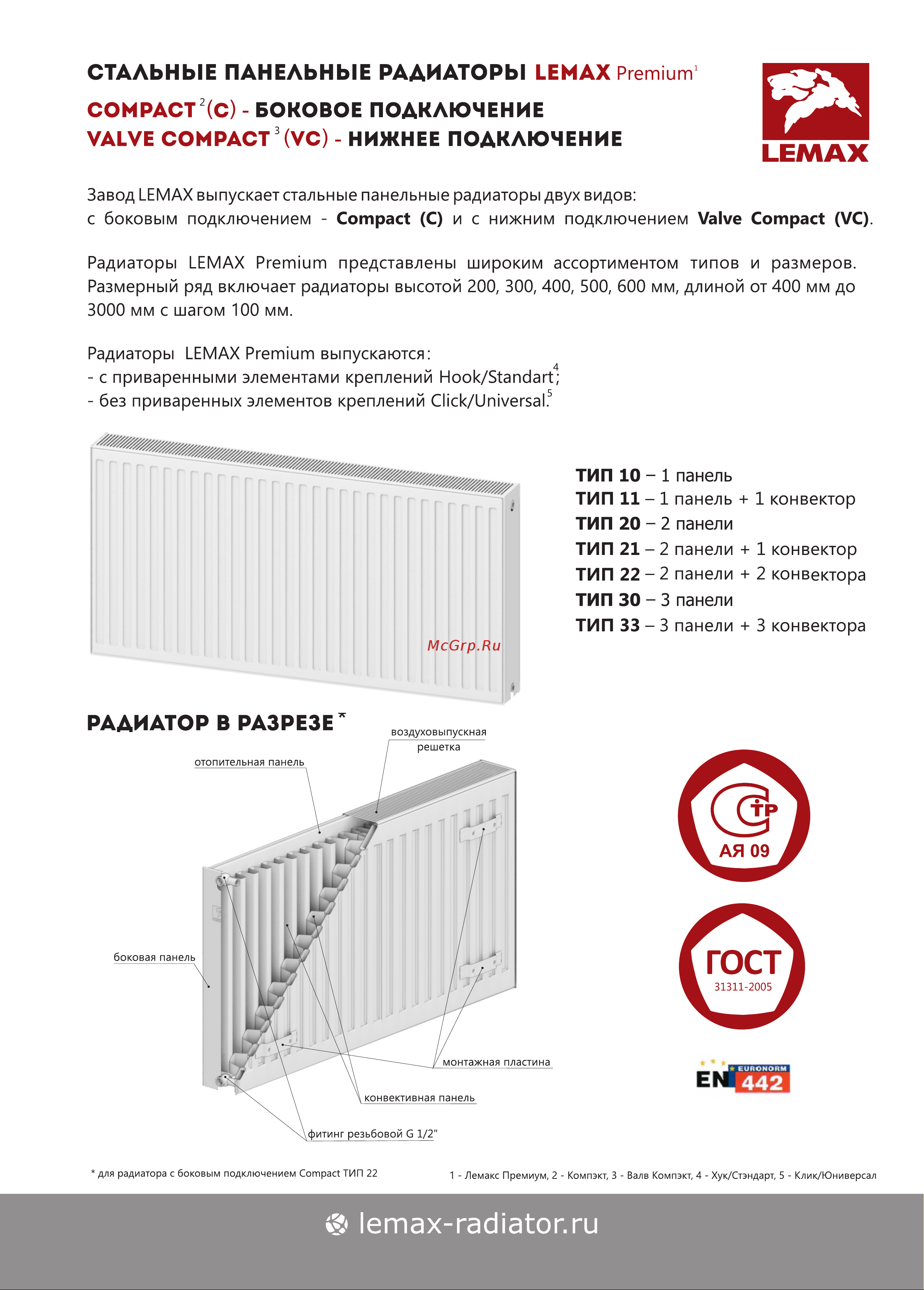 lemax Premium C 22x200x1200 (1197 Вт) 145728 Каталог радиаторов ЛЕМАКС онлайн [4/28] 829465
