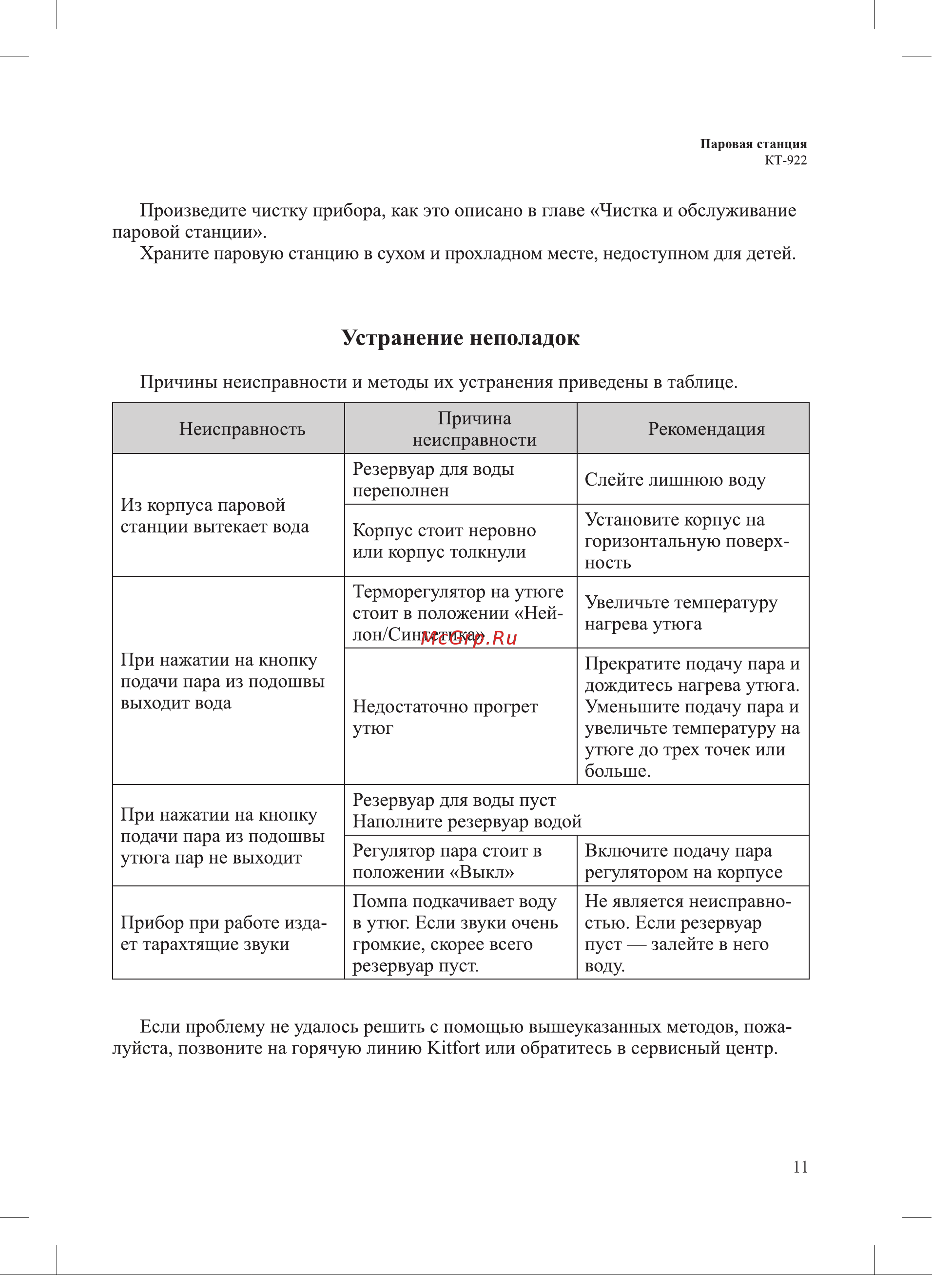 Kitfort мощность: 2000-2400 Вт, мощность помпы: 4 бара КТ-922 Инструкция по эксплуатации онлайн [11/16] 829725