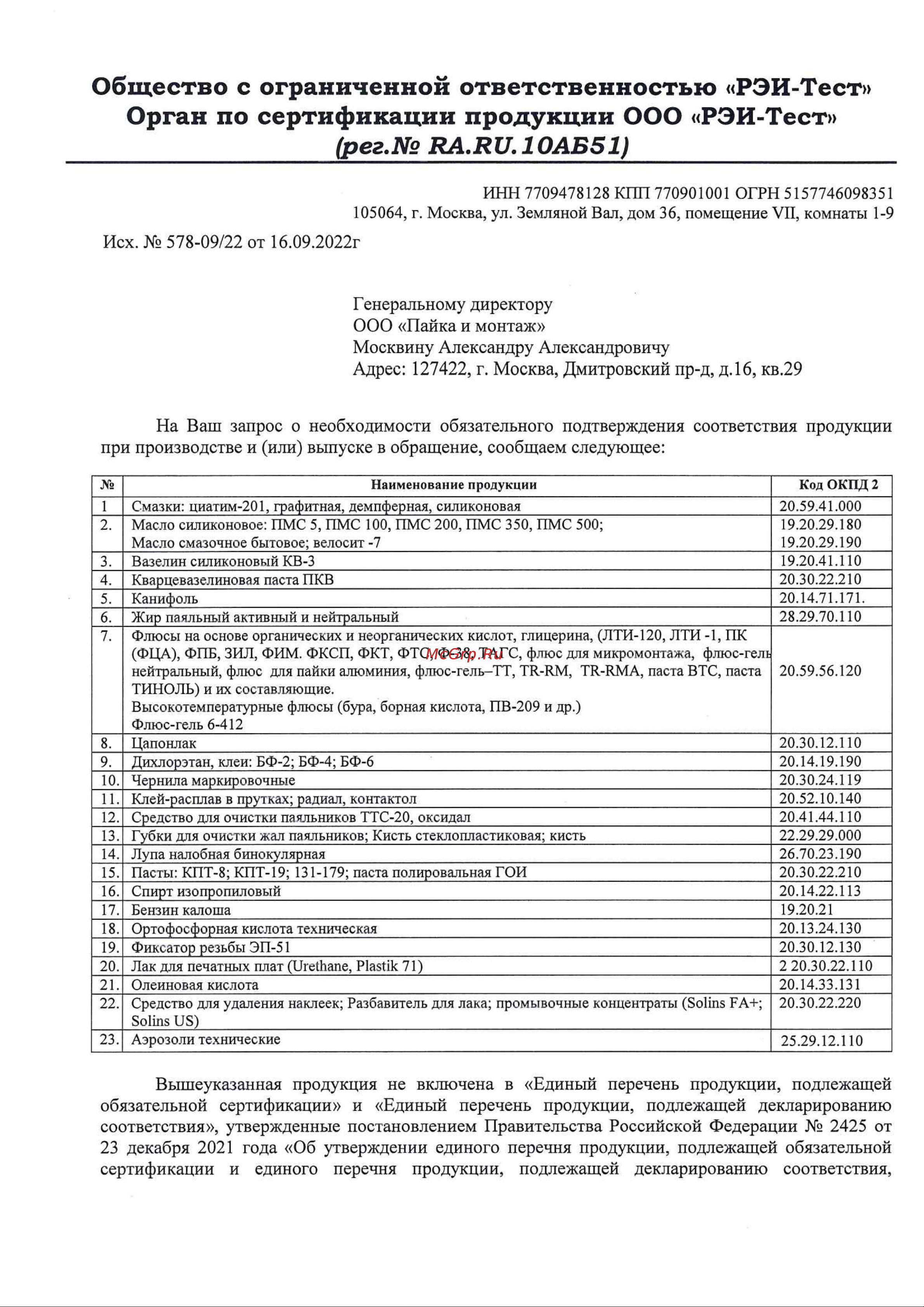 Kippribor 00000100951 Отказное письмо онлайн