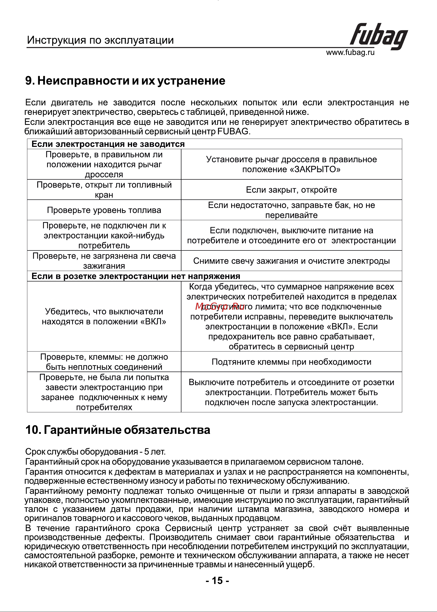 Fubag BS 8000 A ES 641091 Инструкция по эксплуатации онлайн [16/17] 830364
