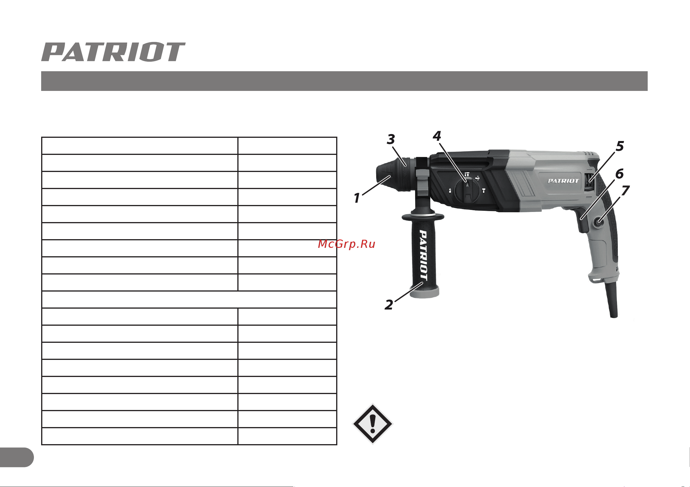 Patriot RH 307 SDS+, мощность 1125 Вт, 3.3 Дж, 3 режима работы, макс.диаметр 30 мм, набор буров и долот, глубиномер, кейс 140301369 Инструкция к товару онлайн [5/11] 830479