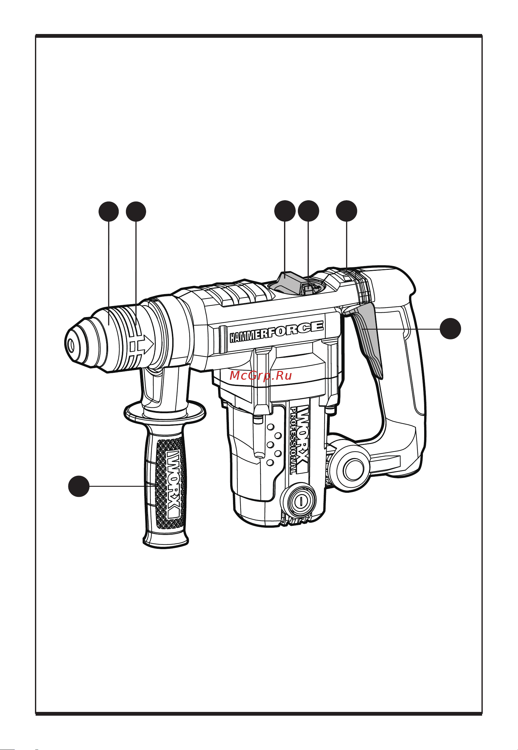 WORX Professional WU326P 1010Вт, SDS Plus, 26мм, 5Дж, кейс WU326P Инструкция WU326P онлайн [3/16] 830502