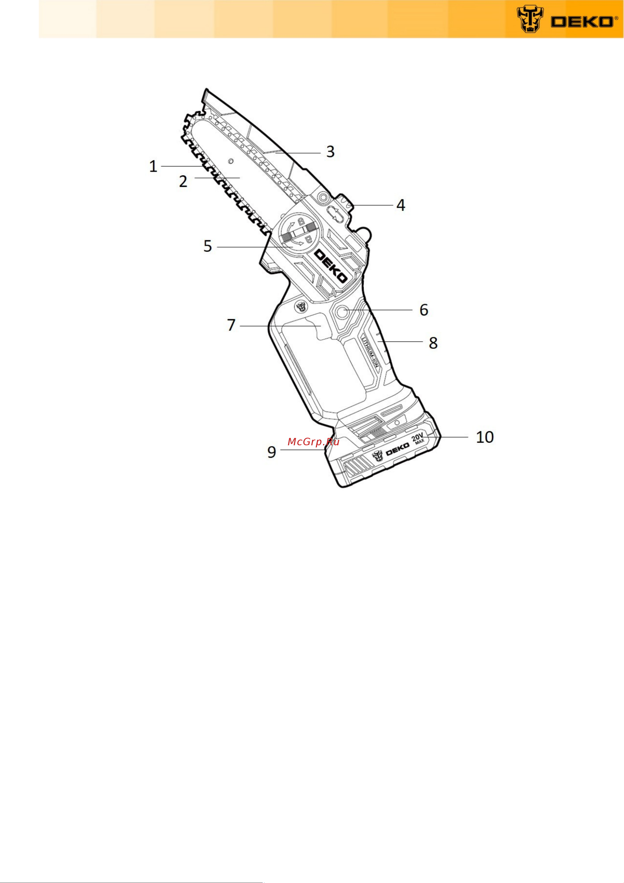 Deko DKCHS 20V, 20В, 1x4.0Ач 063-4483-1 Инструкция по эксплуатации онлайн [5/19] 830682