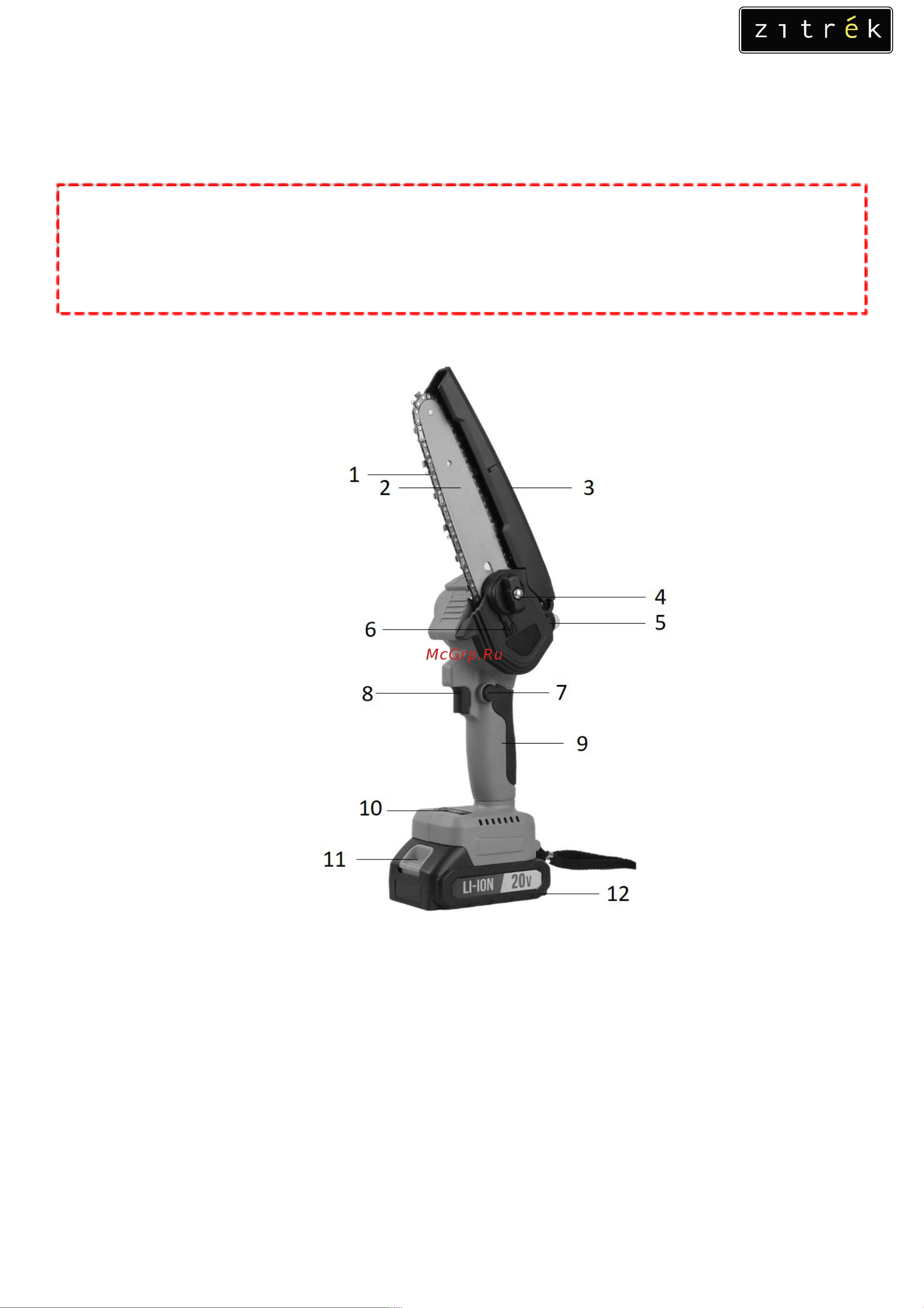 Zitrek GreenSaw 20V, 4,0Ач Li-ion аккум. ЗУ 082-1858 Инструкция по эксплуатации онлайн [5/21] 830685