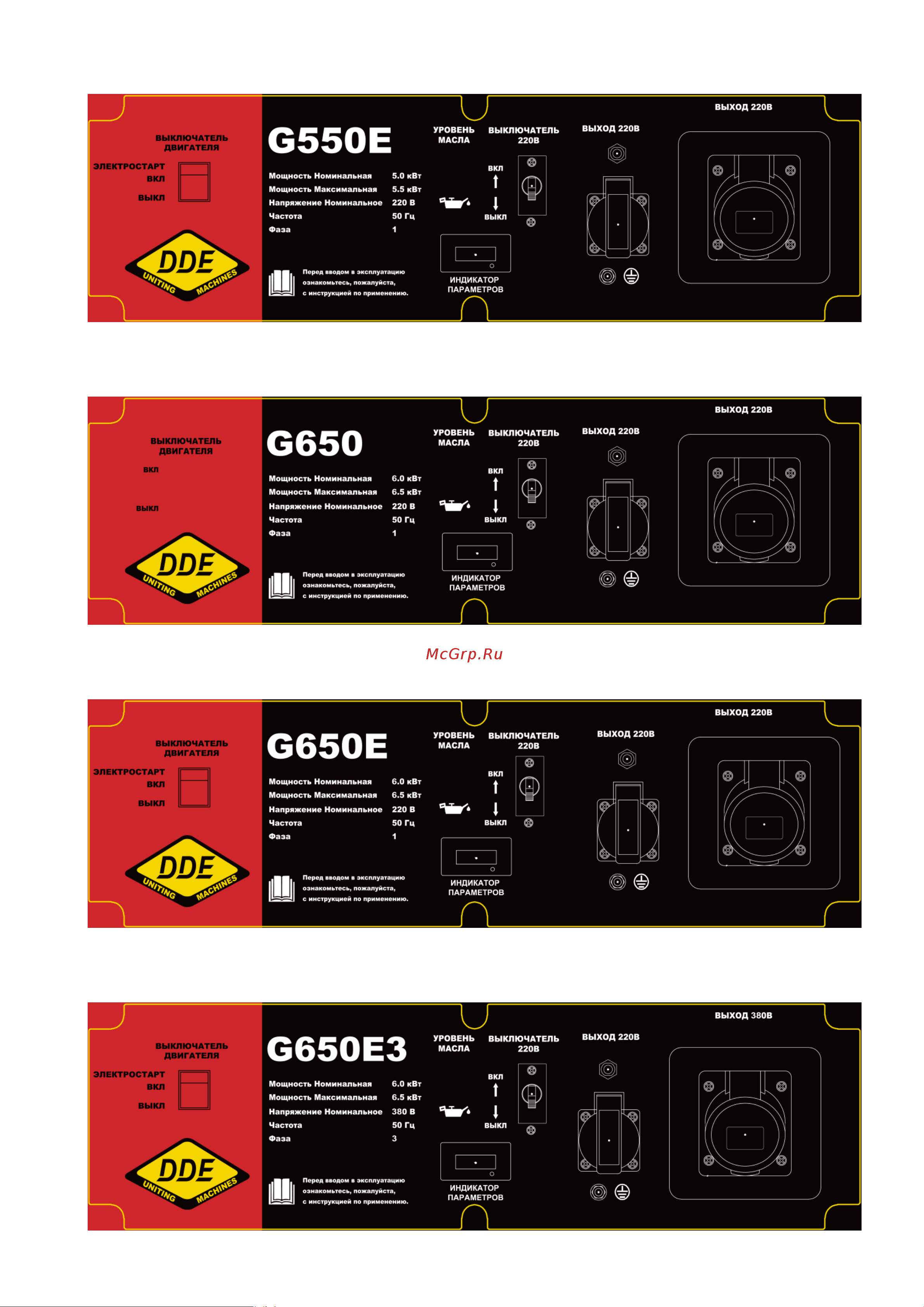 DDE  G550P 1ф 5,0/5,5/9,4 кВт бак 25 л двигатель 13 лc 919-990 Инструкция к товару онлайн [8/24] 831468