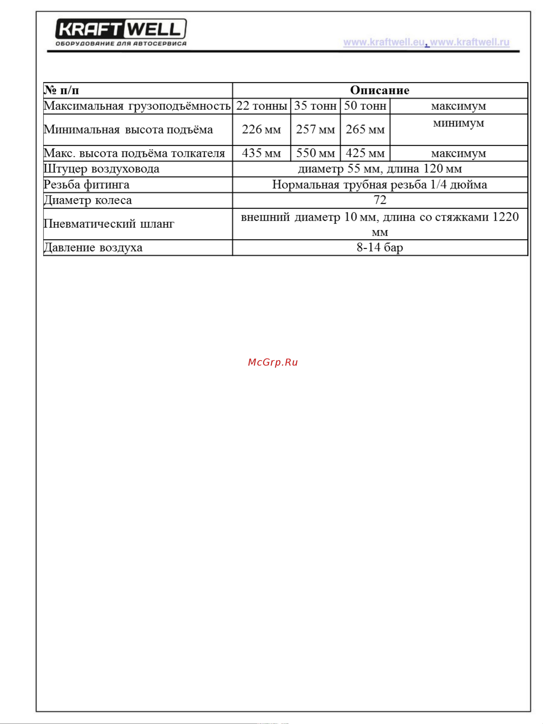KraftWell г/п 35 т KRWAJ35 Инструкция онлайн [4/13] 831785