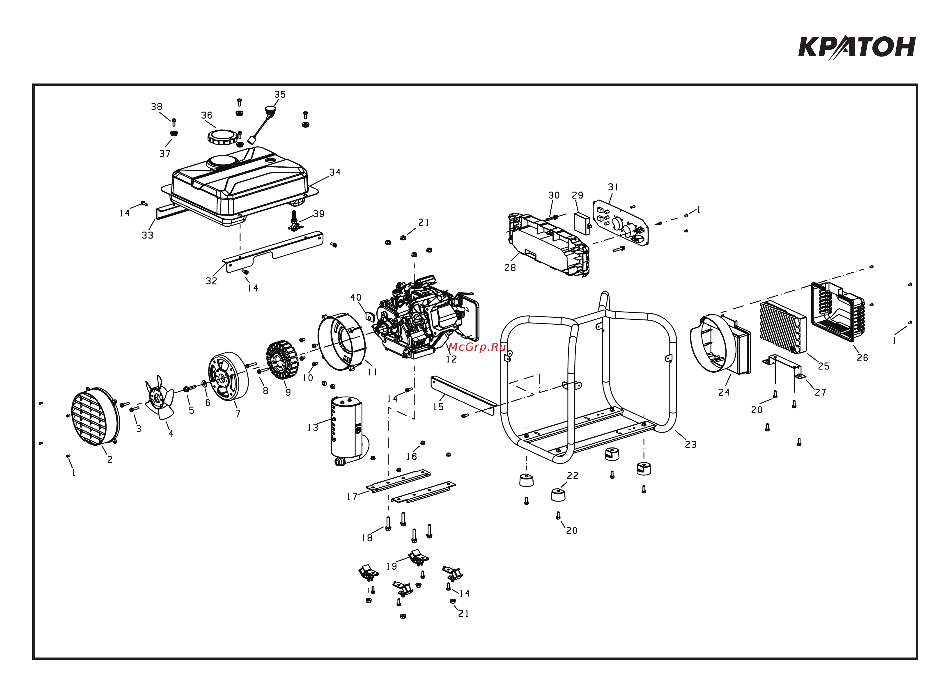 Кратон GG-2500i 3 08 04 021 Схема сборки 1 генератора Кратон GG-2500i онлайн