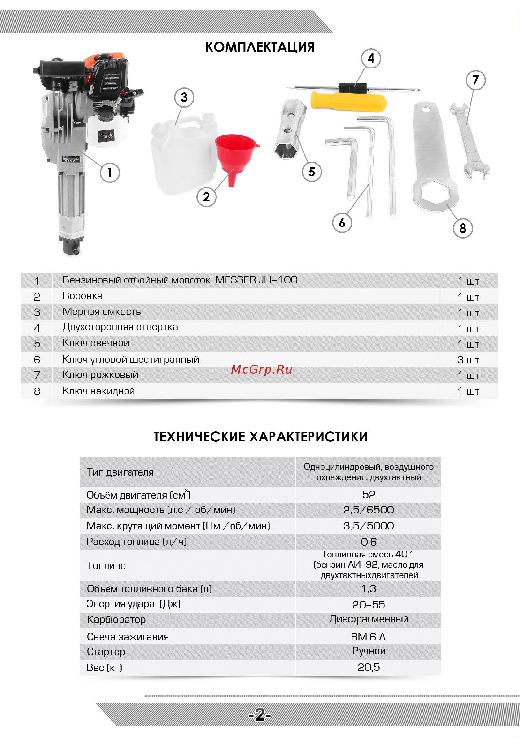 Messer jh-100 33-33-100 Инструкция к  Бензиновому отбойному молотку MESSER JH-100.pdf онлайн [3/12] 832242