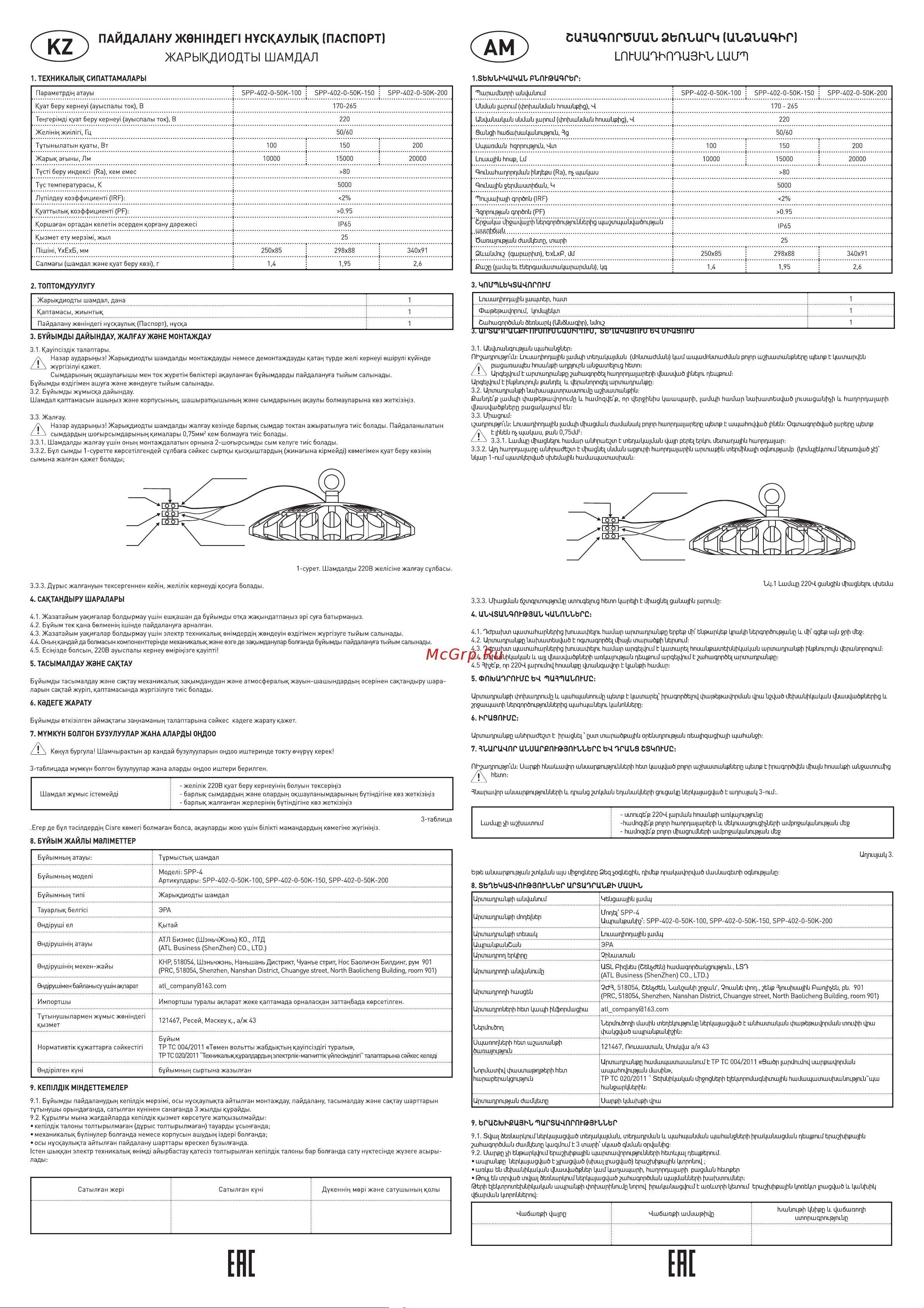 Era SPP-402-0-50K-100 IP65, 100Вт Б0046668 Инструкция к товару онлайн [2/2] 832829