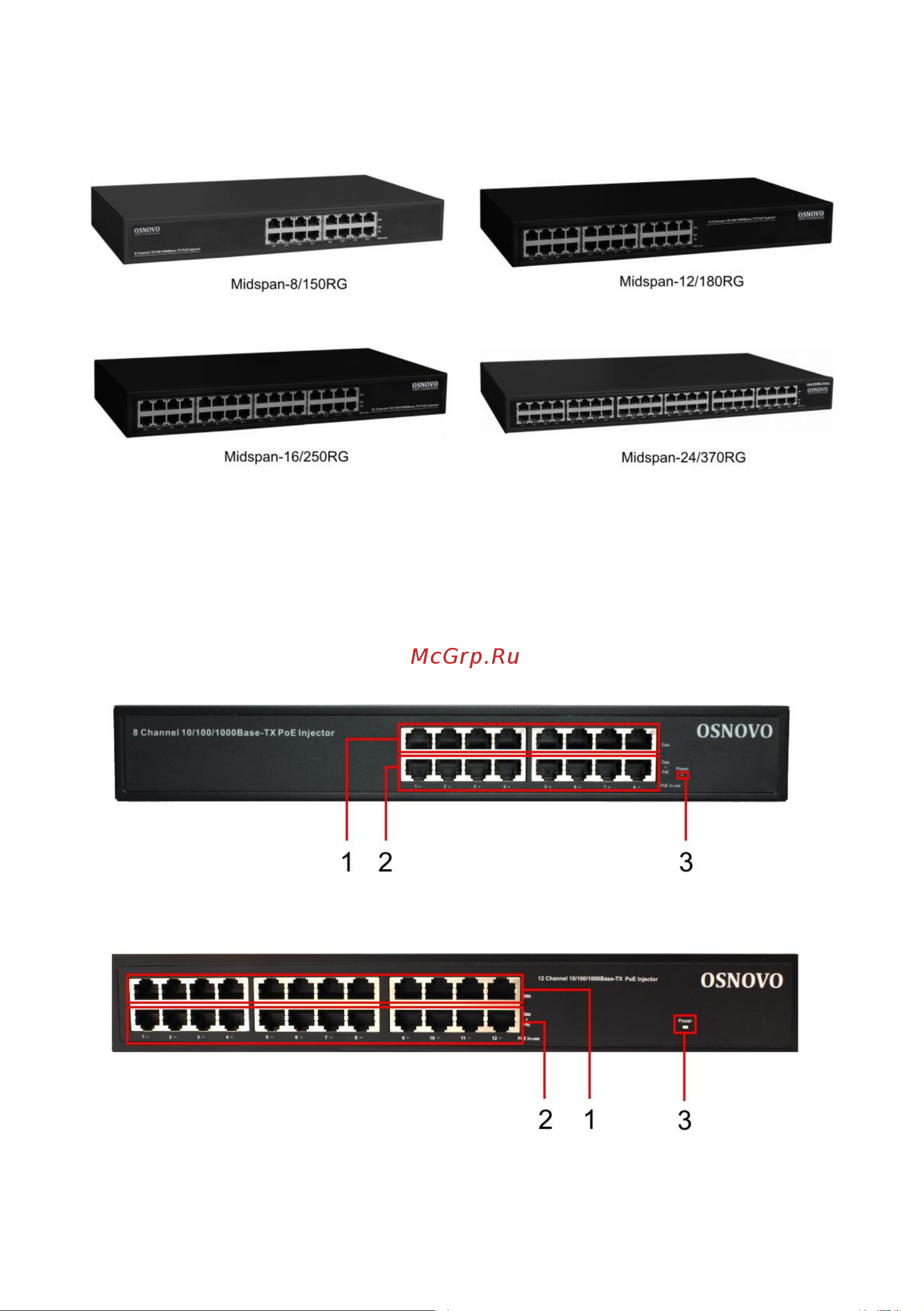 Osnovo Midspan-8/150RG Gigabit Ethernet на 8 портов. sct0987 Паспорт онлайн [4/8] 833029