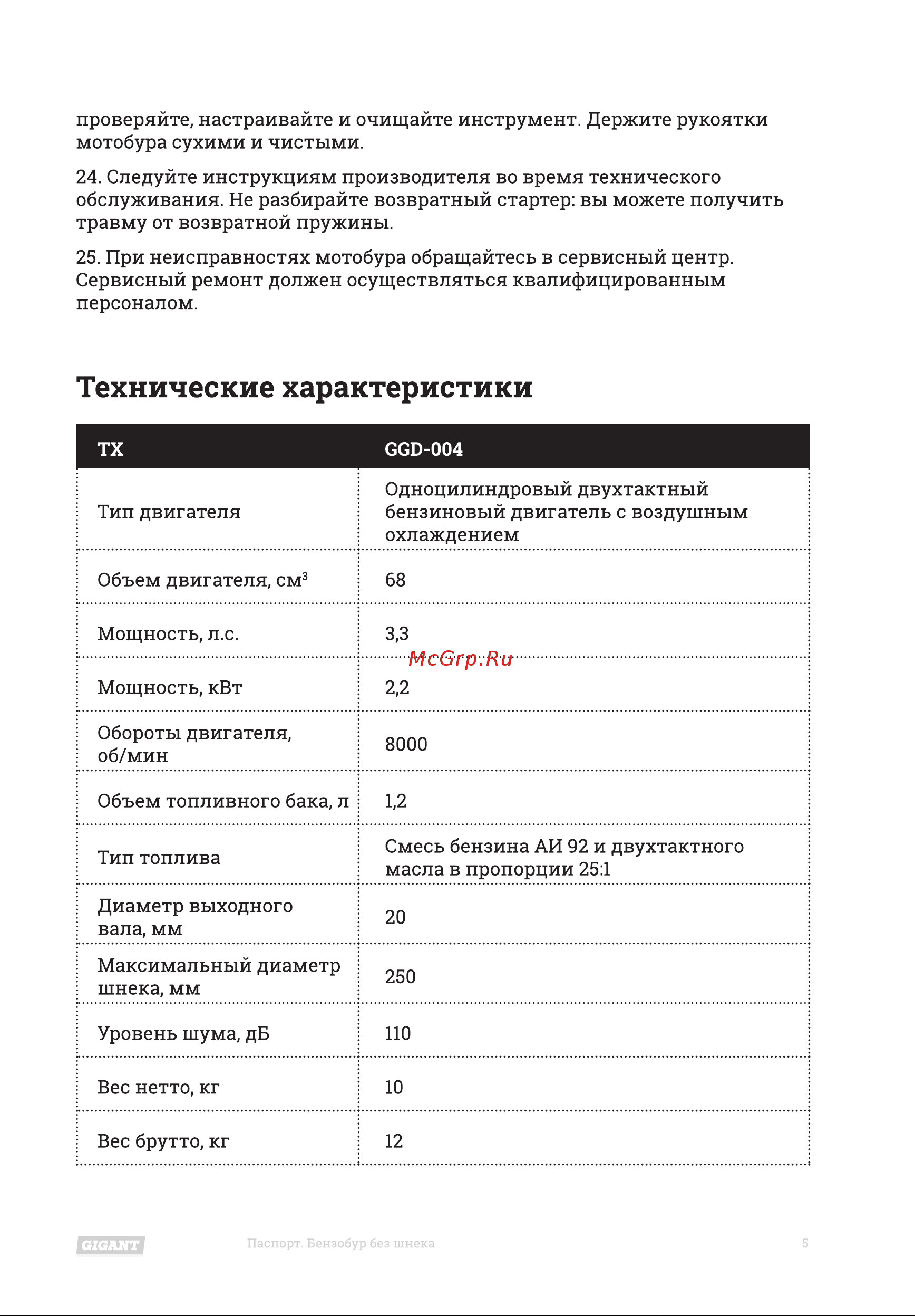 Gigant GGD-004 без шнека Инструкция к Gigant GGD-004 GD-004 онлайн [5/20] 833100