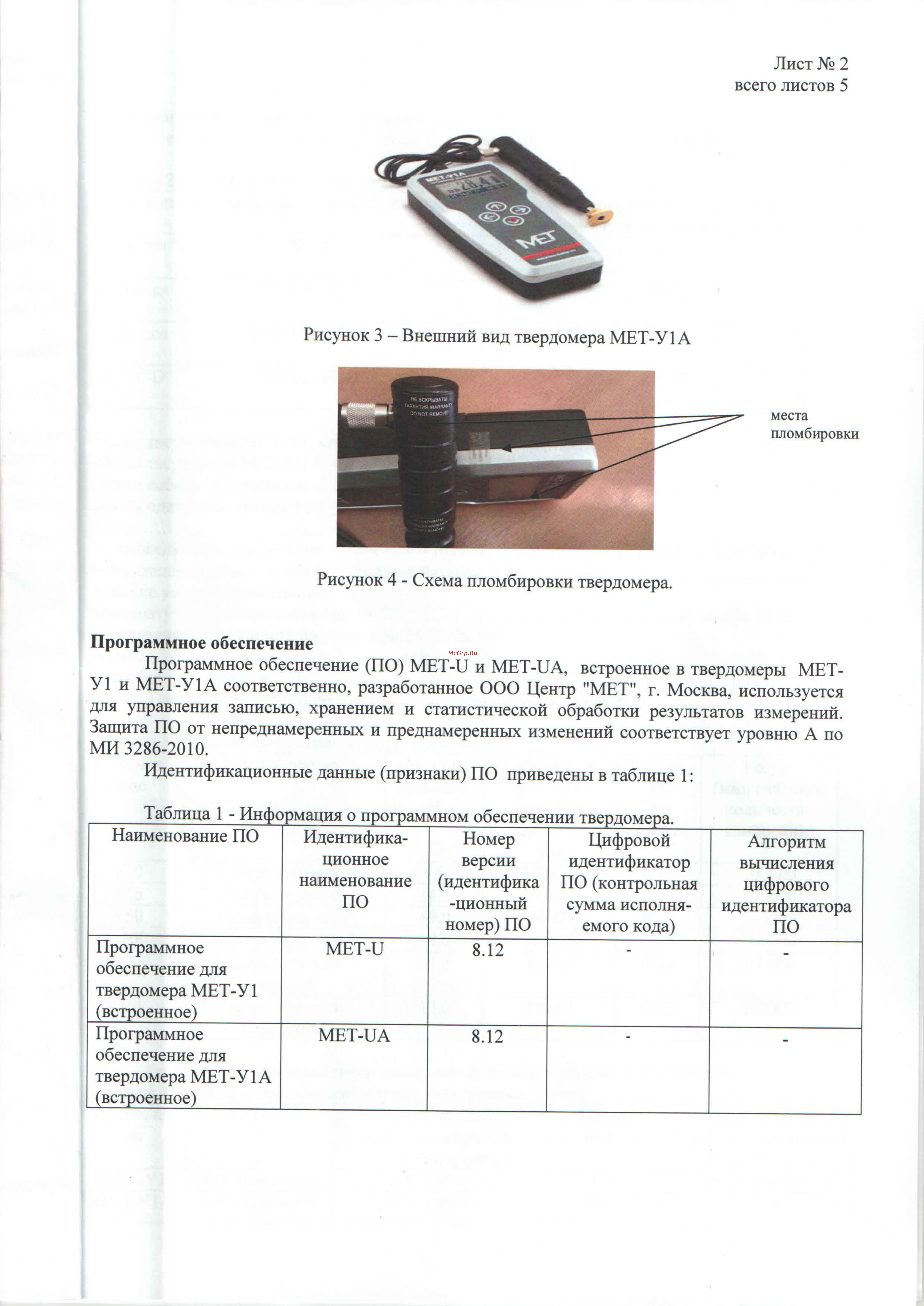 MET МЕТ-У1А Г017 Описание типа онлайн [2/6] 834159