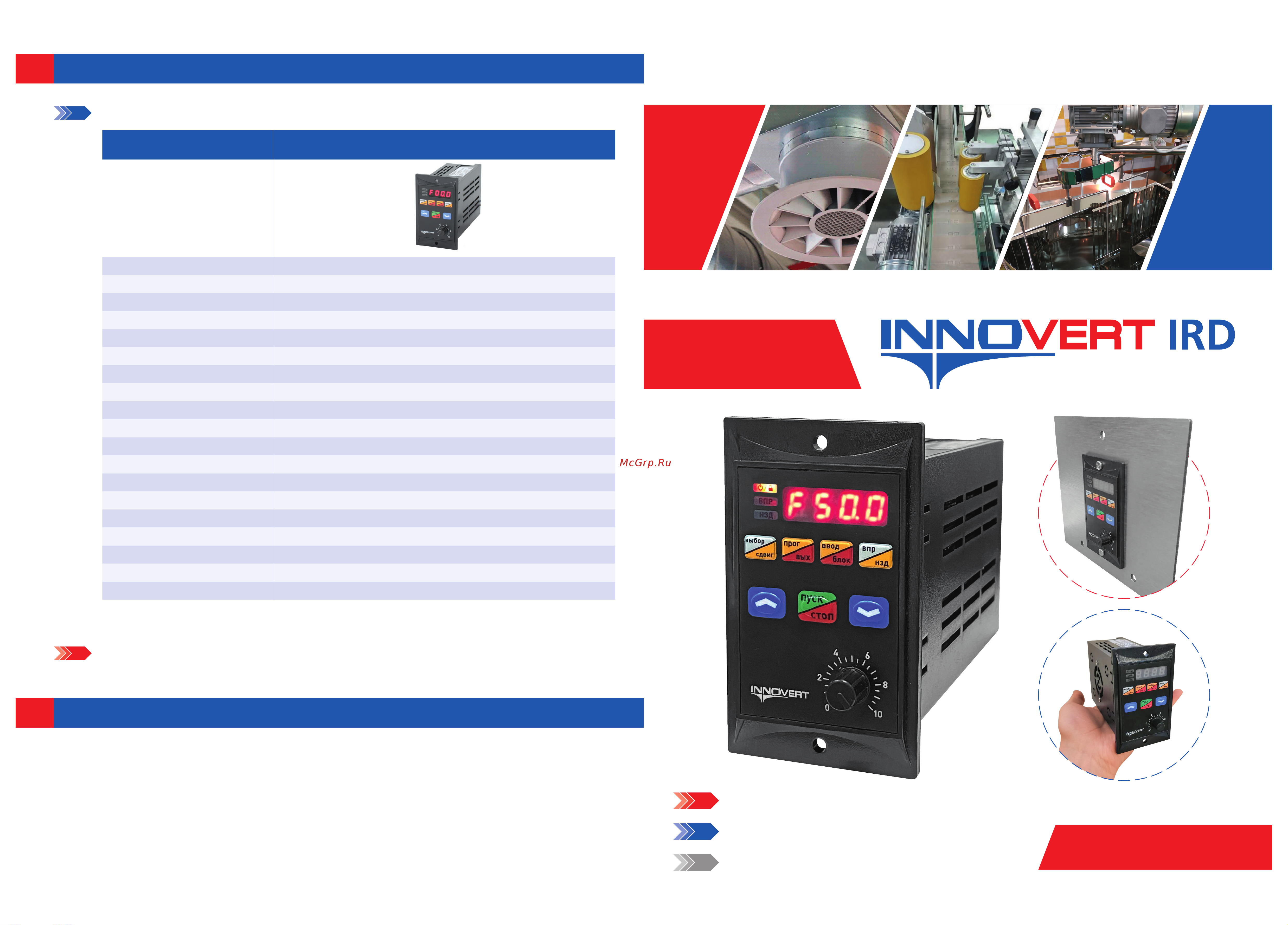 Innovert выходной ток 3.1 А 0,55 кВт вх: 1ф x 220В / вых: 3ф х 220В IRD551M21B Характеристики онлайн