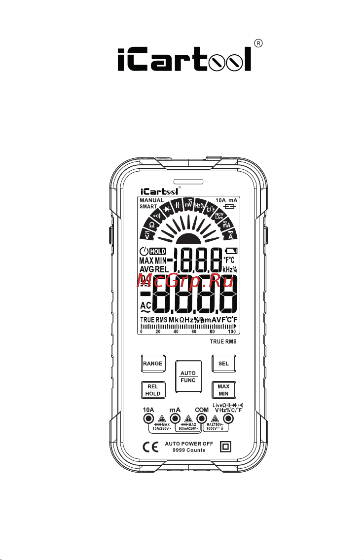 iCartool CATIII 1000V, СATIV 600V, TrueRMS, AC/DC IC-M116 Инструкция по эксплуатации мультиметра IC-M116 онлайн