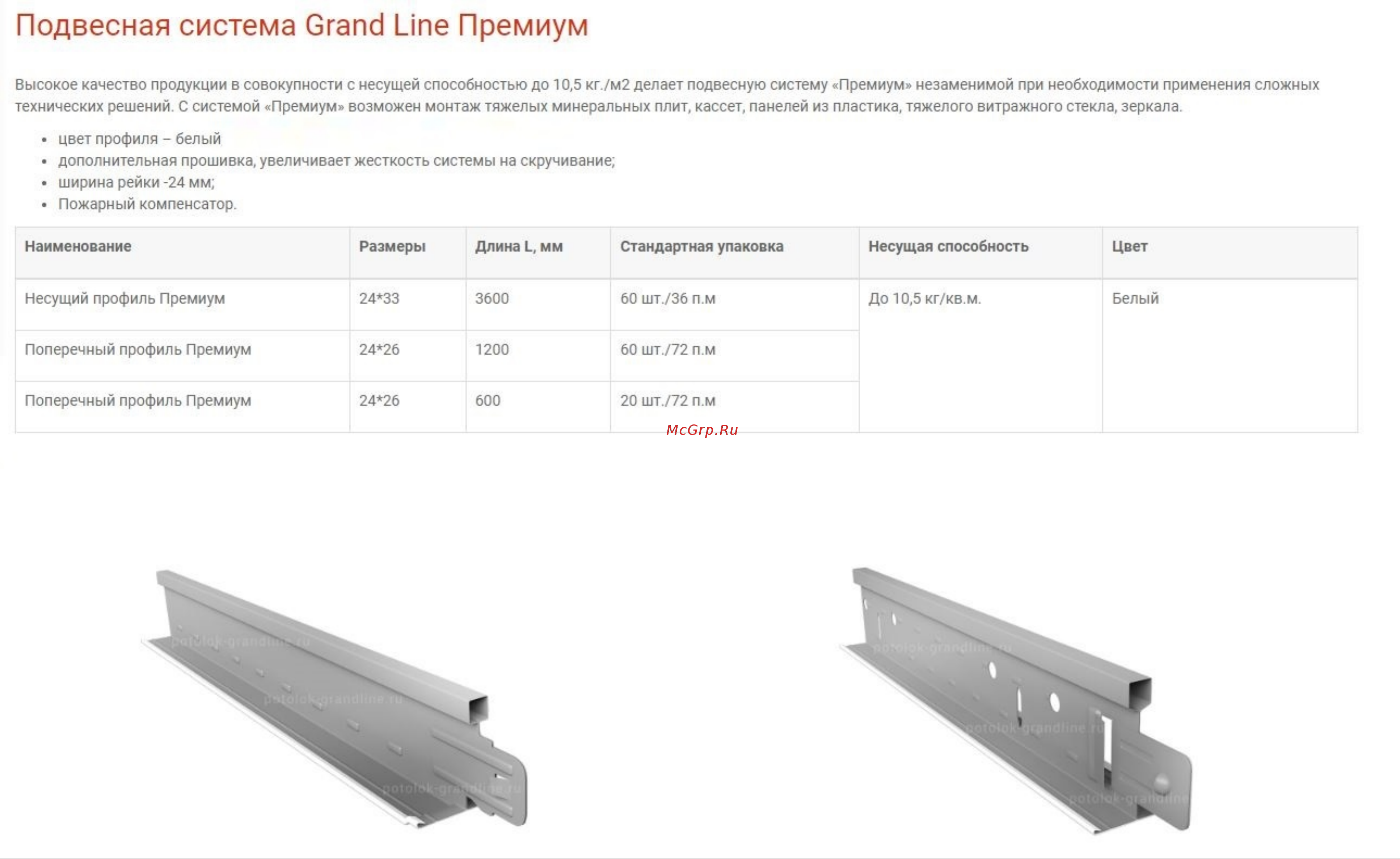 Grand Line Т-24 поперечный 24х26х600 Премиум белый упаковка 60 шт. 4680012189946 описание онлайн