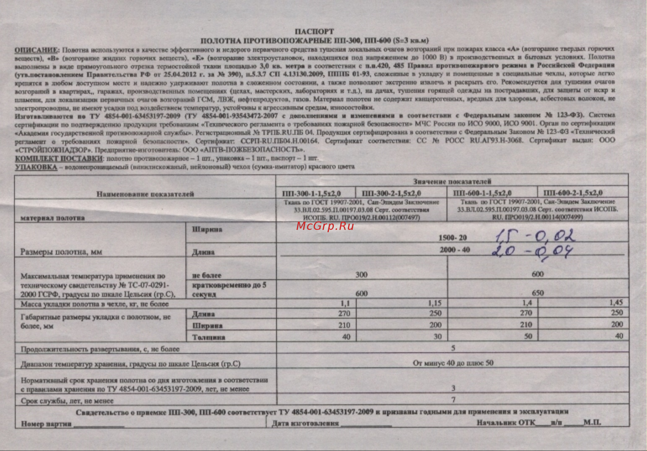 ПРЕСТИЖ ПП-600 2.0х1.5 910-15 паспорт онлайн