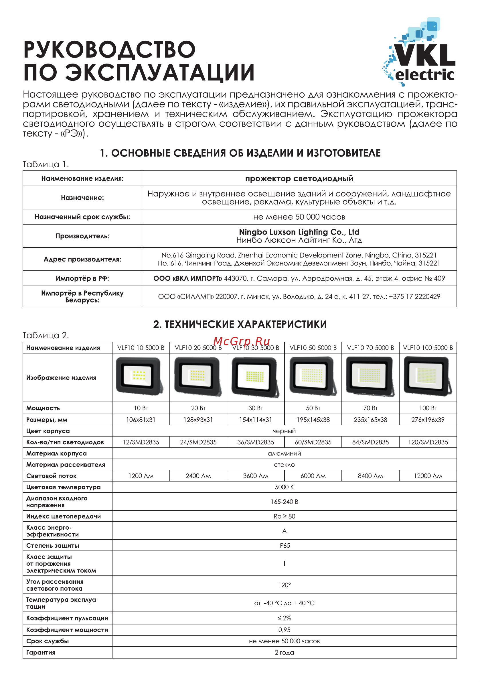 VKL electric LED 10W VLF10-10-5000-B 5000К 1200Лм 220V IP65 черный 1/80 1199078 Инструкция по эксплуатации онлайн