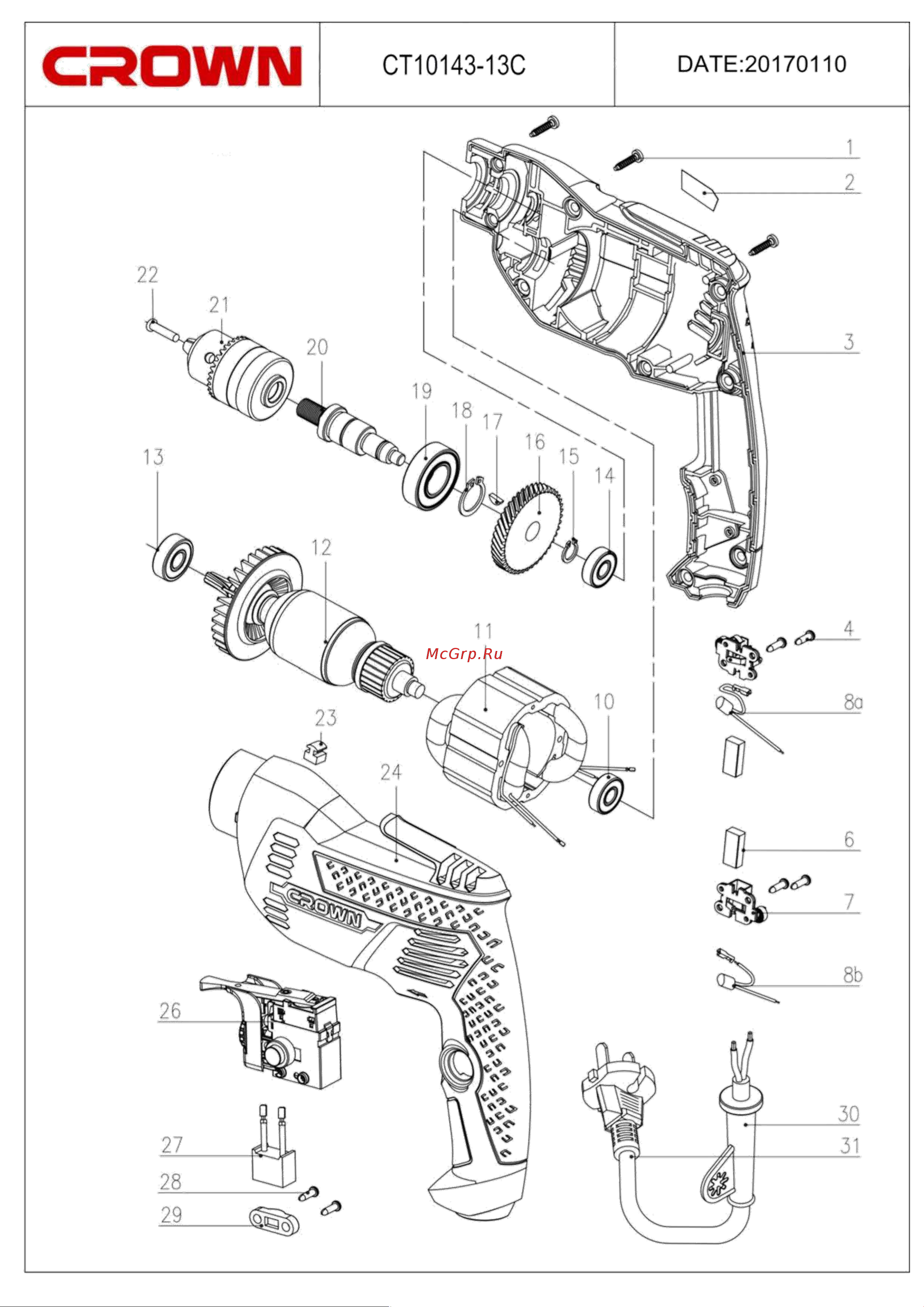Crown CT10143-13C Каталог запчастей онлайн