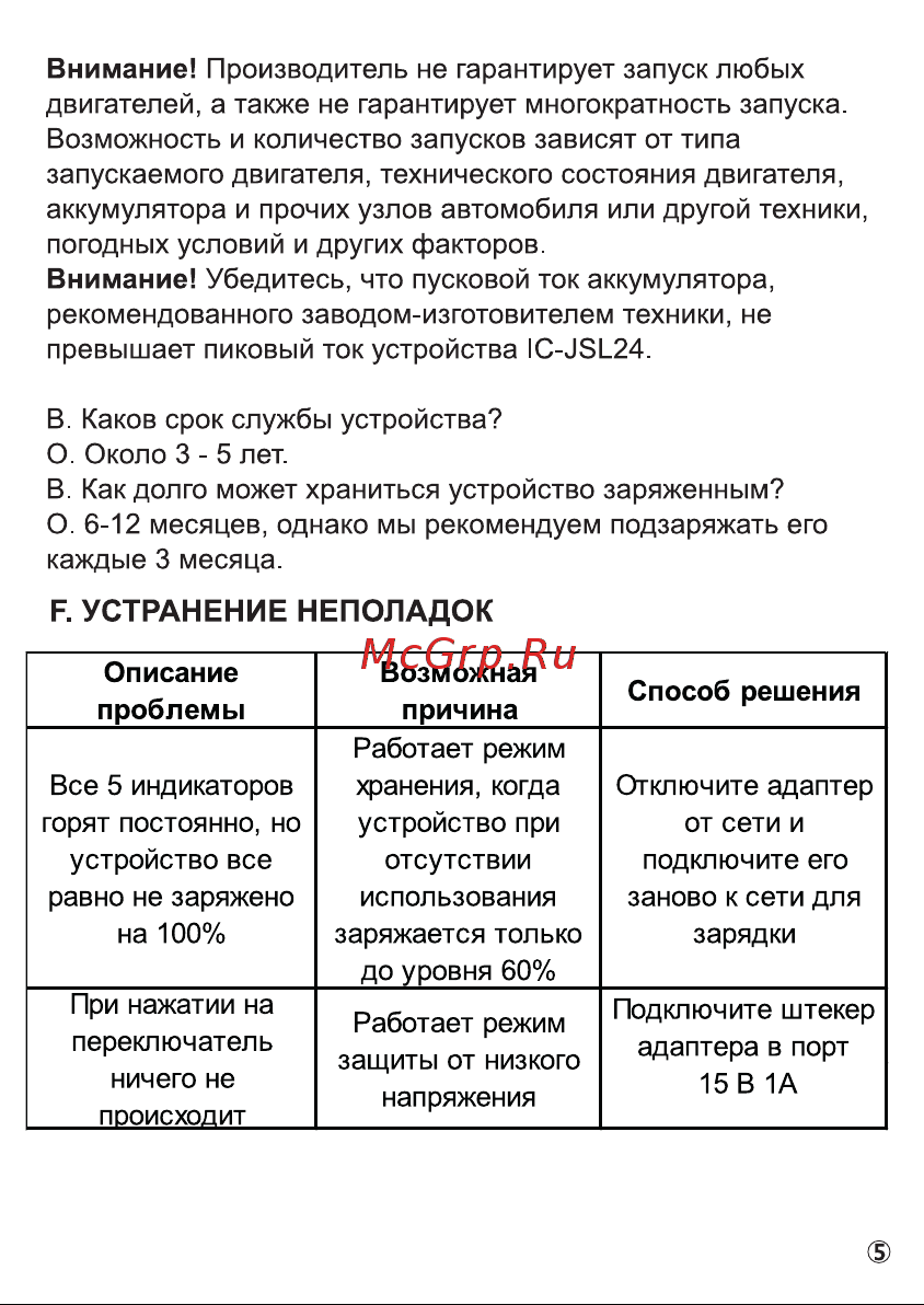 iCartool 12В, 24 000 мАч, 500/1000А IC-JSL24 Инструкция по эксплуатации iCarTool IC-JSL24 онлайн [6/8] 836836