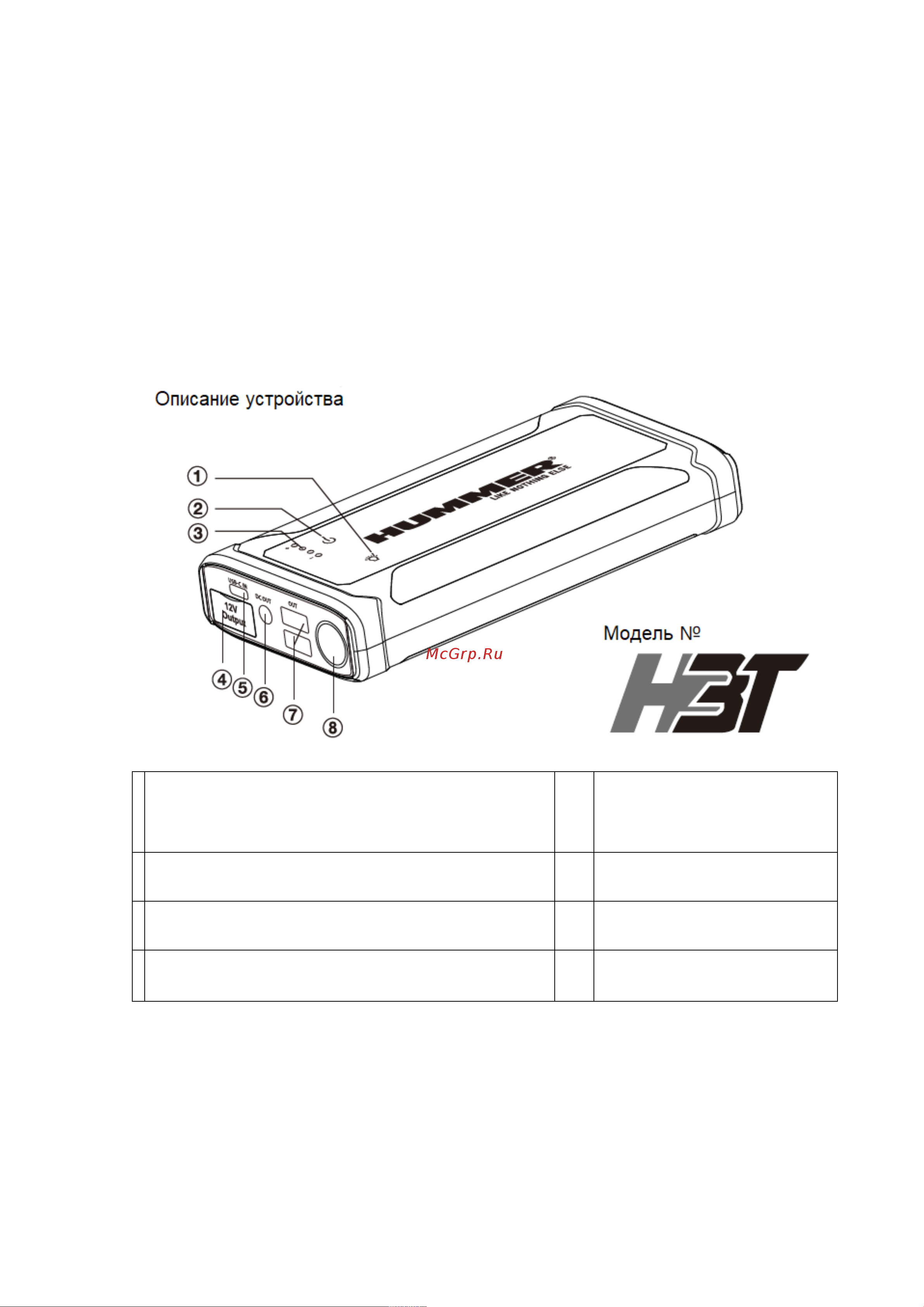 Hummer Power Bank, LED-фонарь HMRH3T Инструкция онлайн