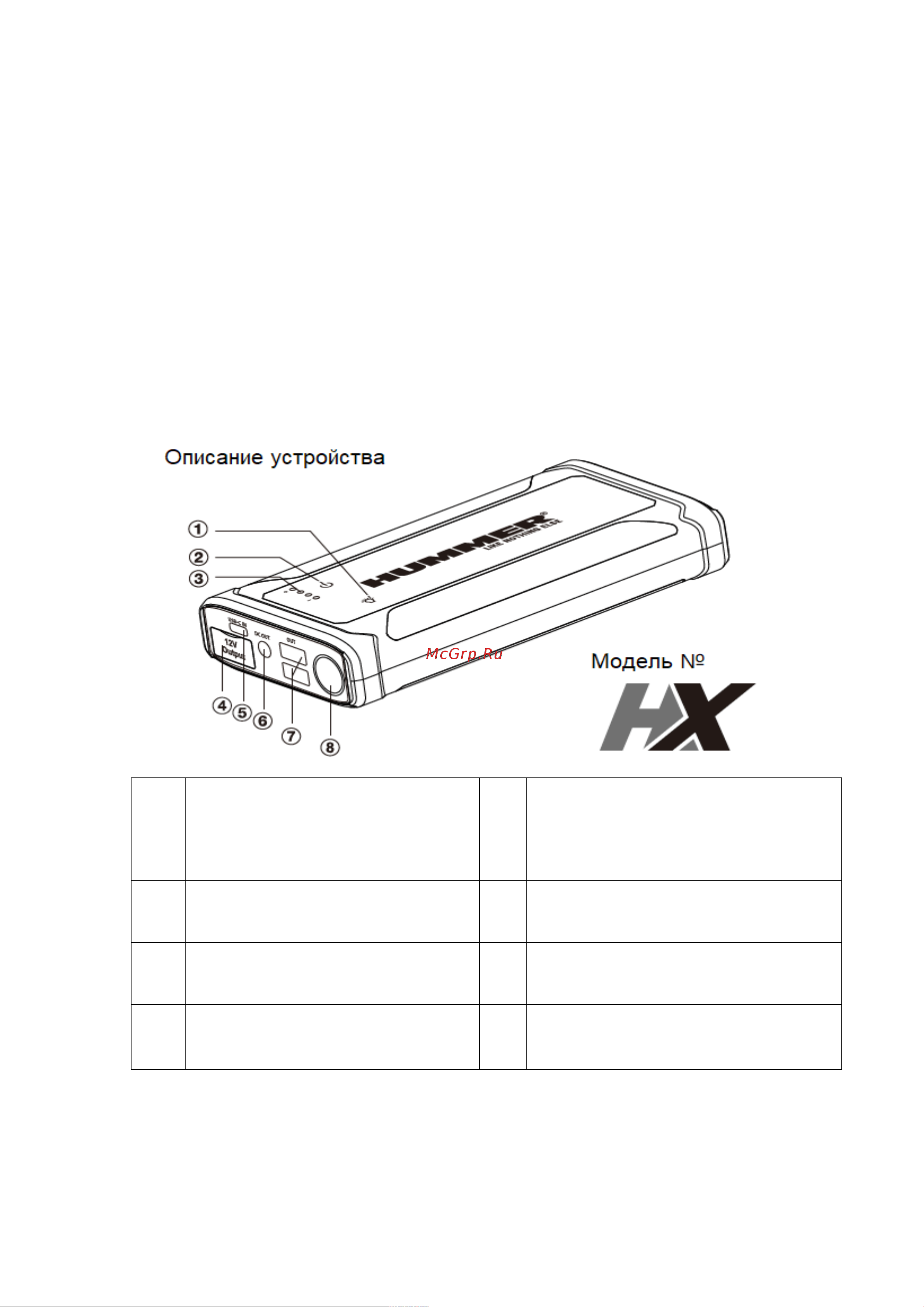 Hummer Power Bank, LED-фонарь HMRHX Инструкция онлайн