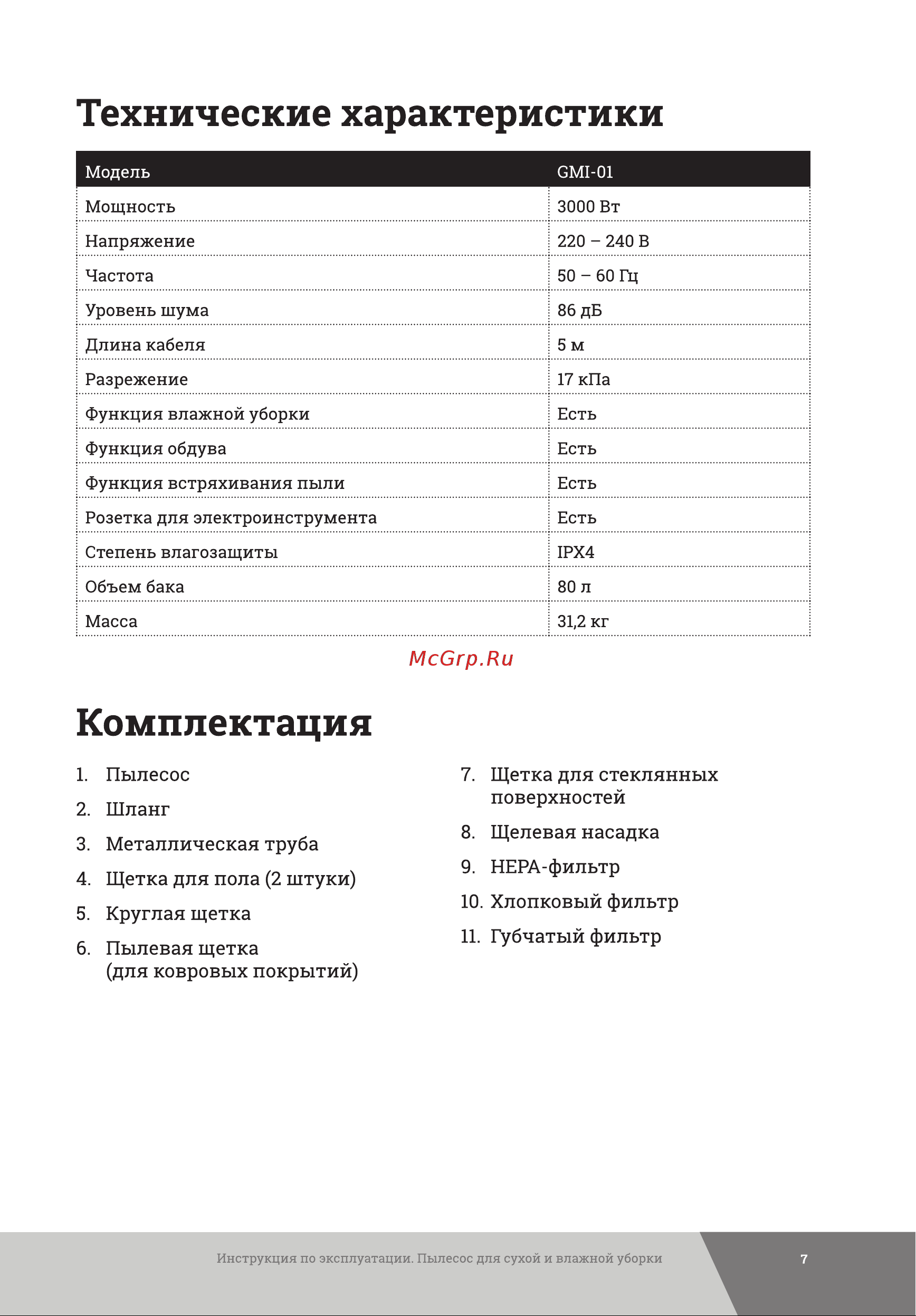 Gigant Professional 3 турбины, 3000 Вт, 80 л GMI-01 Инструкция к Gigant Professional GMI-01 онлайн [7/20] 836998