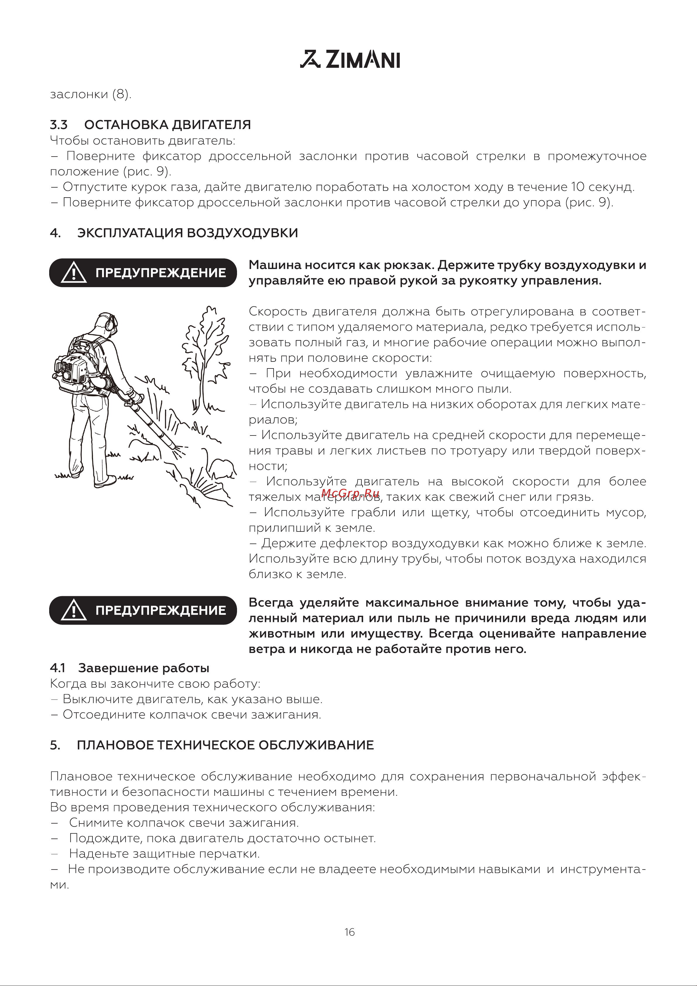 ZimAni BR 800 бензиновая BR800 Инструкция по эксплуатации онлайн [16/24] 837896