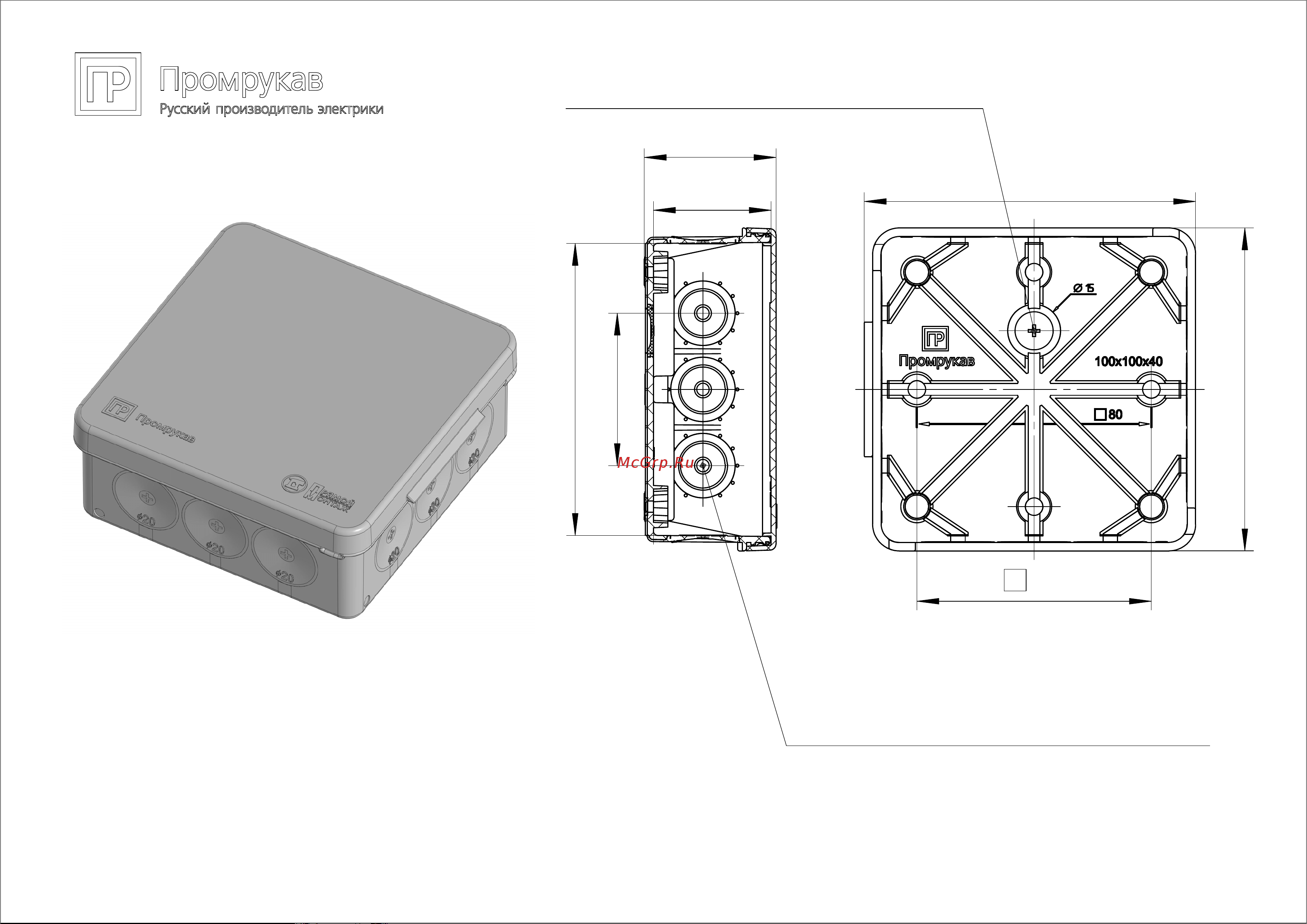 Промрукав для прямого монтажа двухкомпонентная безгалогенная HF 100x100x40 12 вводов 60-0303 Эскиз коробки арт. 60-0303 онлайн