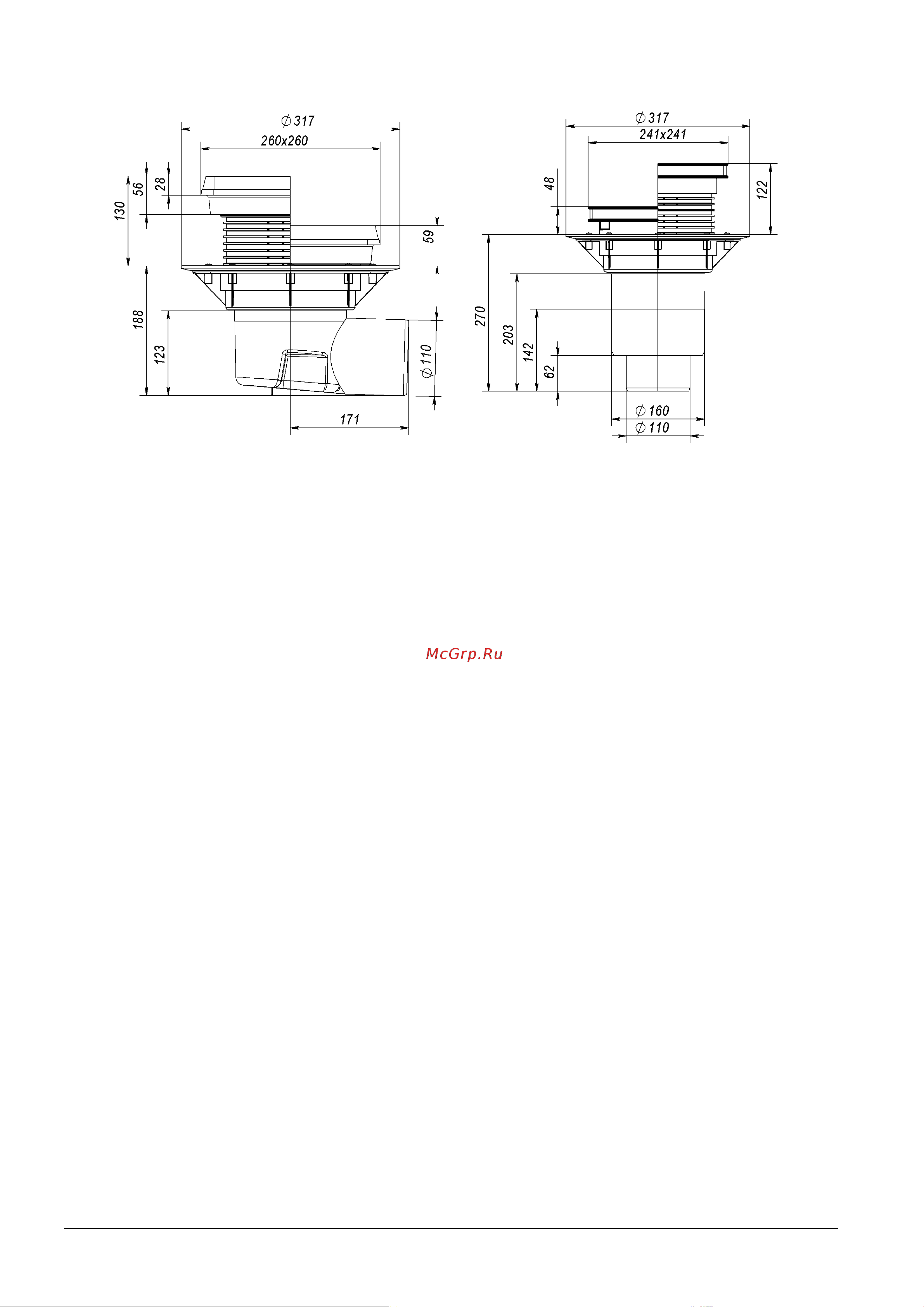 Fachmann t 615.1 pnsg 260x260 мм, горизонтальный выпуск, dn 110, с корзинкой и незамерзающим сифоном, с прижимным фланцем, решетка чугунная, чугунный подрамник 04.100 ТЕХНИЧЕСКИЙ ПАСПОРТ ИЗДЕЛИЯ И РУКОВОДСТВО ПО ЭКСПЛУАТАЦИИ онлайн [3/4] 838570