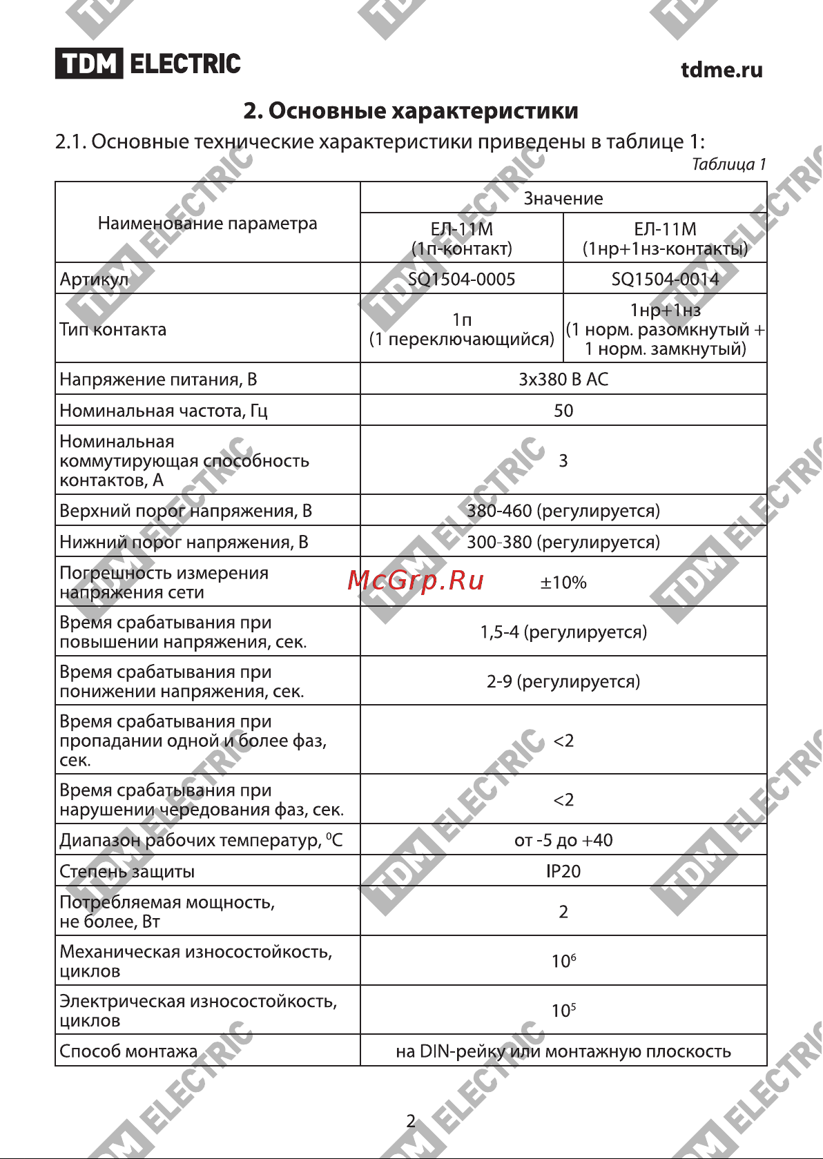 Тдм ЕЛ-11М-3х380В 1п-контакт  SQ1504-0005 Паспорт онлайн [2/9] 838725