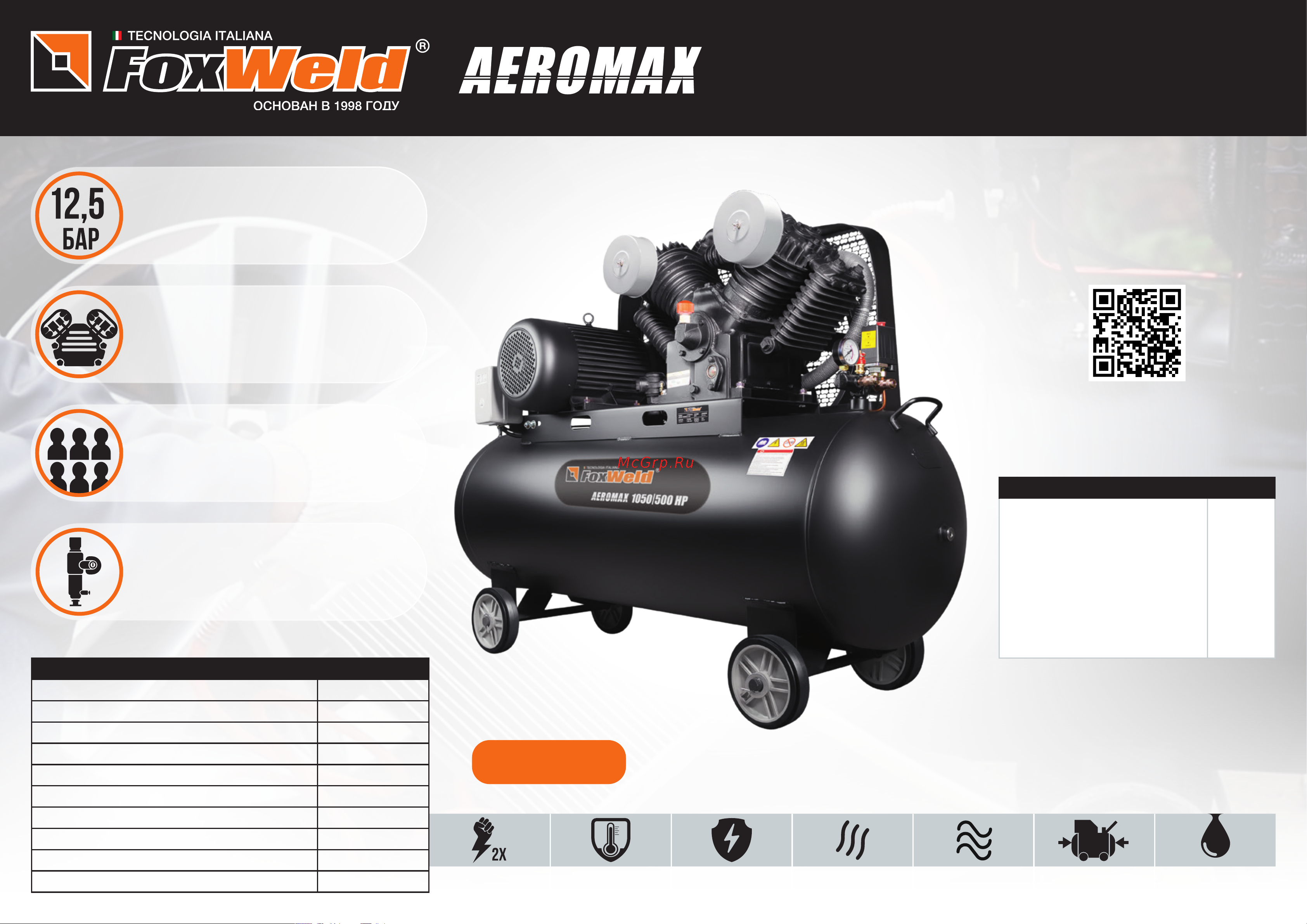 Foxweld 1050/500 HP 9020 Листовка 9020 Масляный ременной компрессор AEROMAX 1050 500 HP онлайн