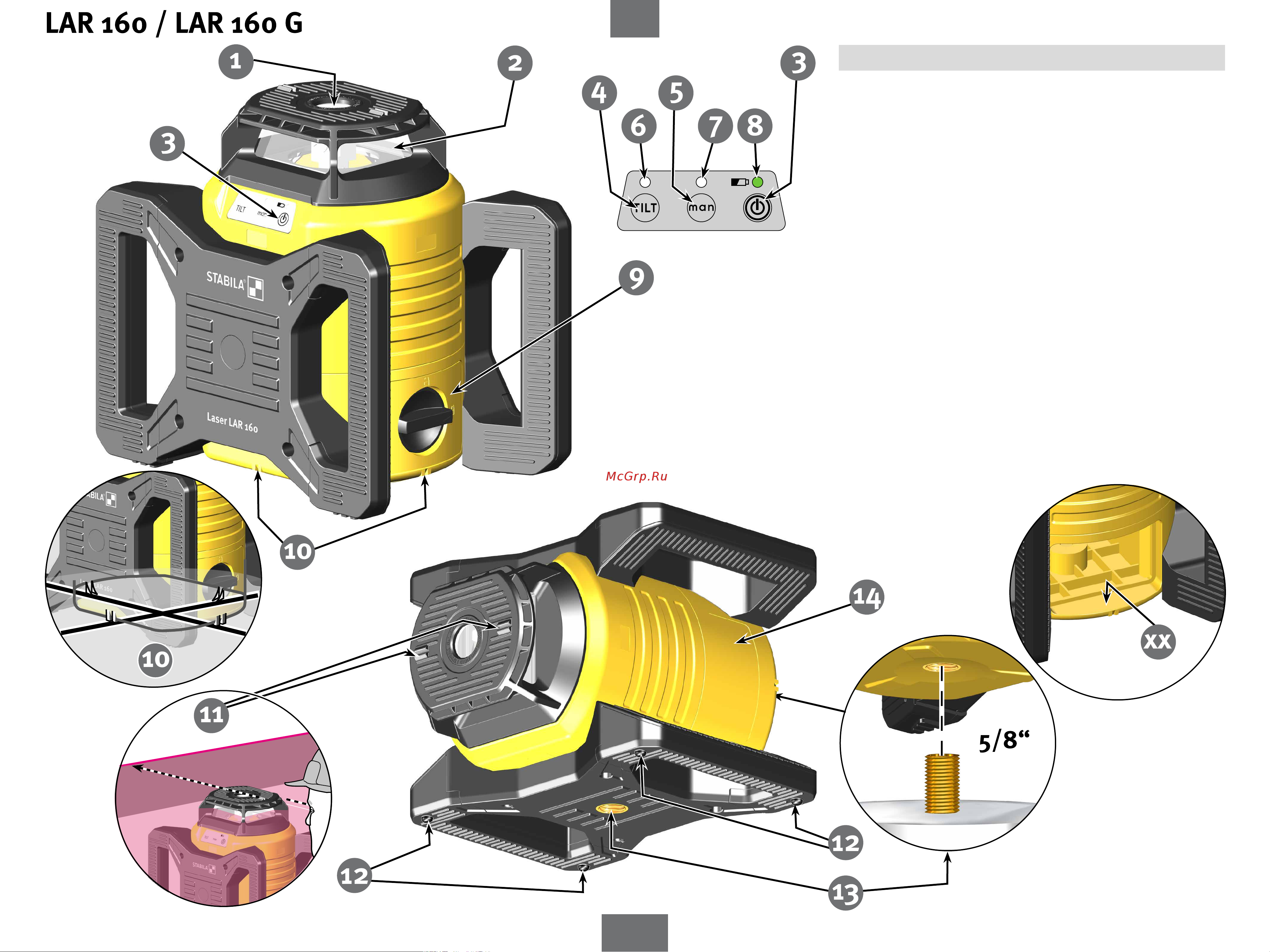 Stabila LAR 160 + ресивер REC160 RG + строительный штатив BST-S + нивелирная рейка NL + визирная пластина + очки 19241 Инструкция к товару онлайн [4/14] 839462