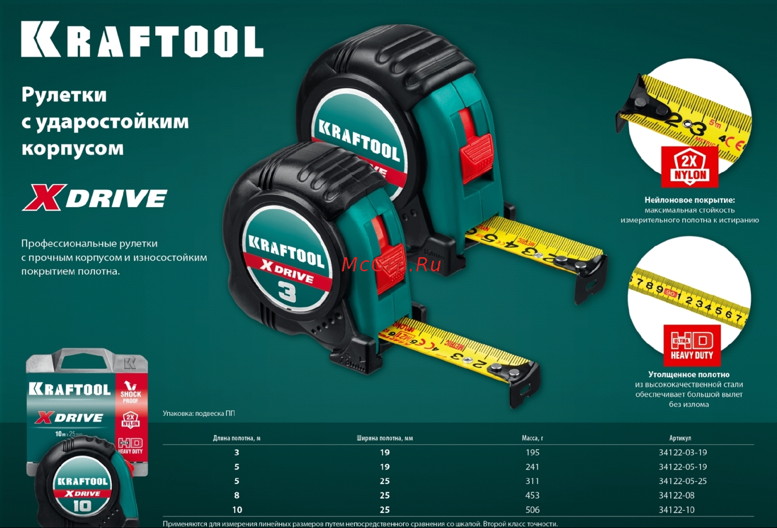 Kraftool X-Drive 8м/25мм с ударостойким обрезиненным корпусом 34122-08_z02 Листовки онлайн
